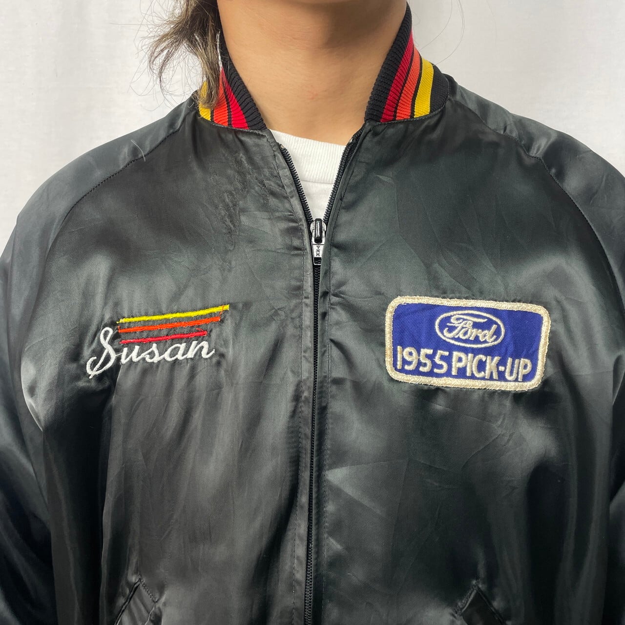 80年代 USA製 Ford 企業ロゴ ワッペン 刺繍 ナイロンサテン スタジャン