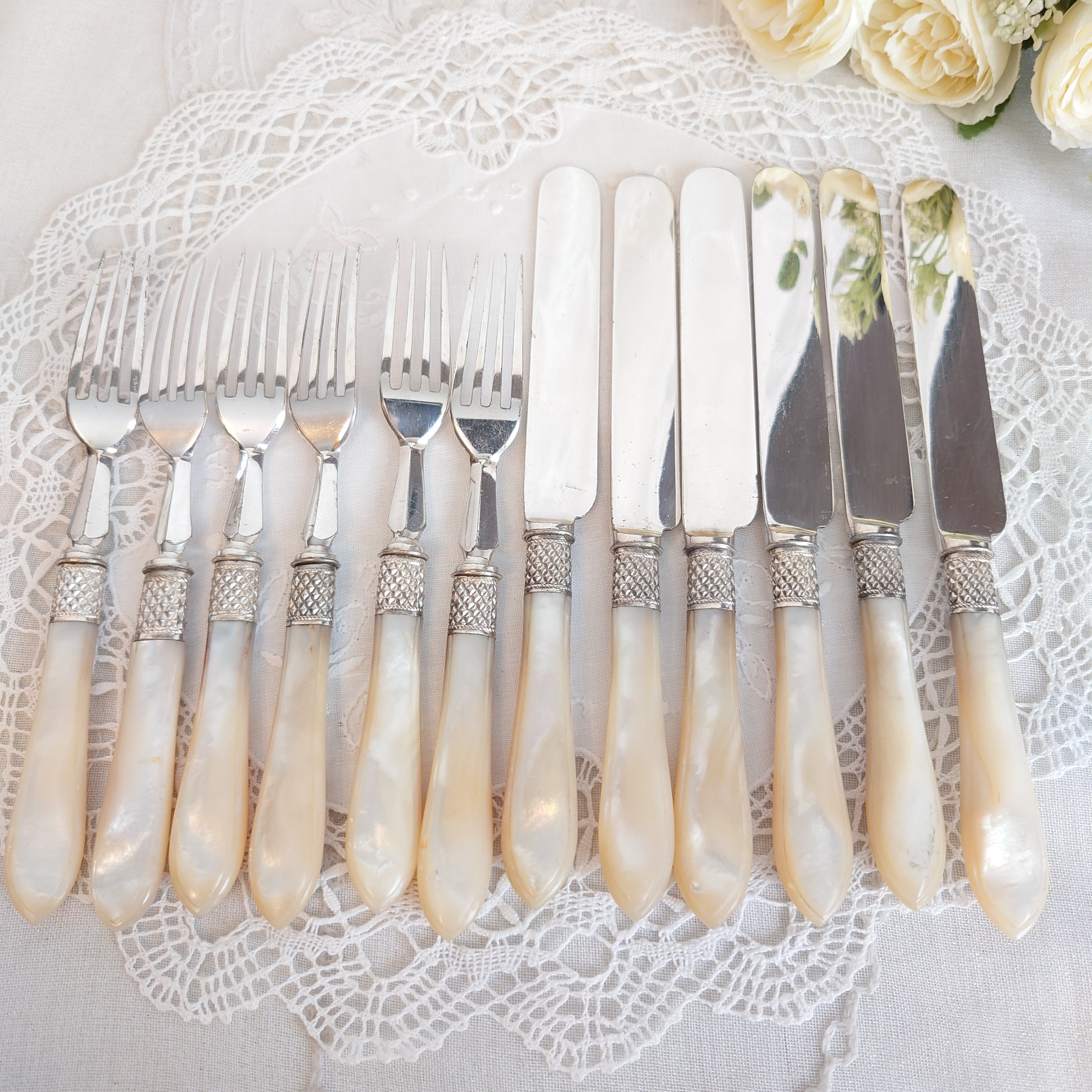 白蝶貝 マザーオブパール デザートカトラリーセット フラワーデザイン