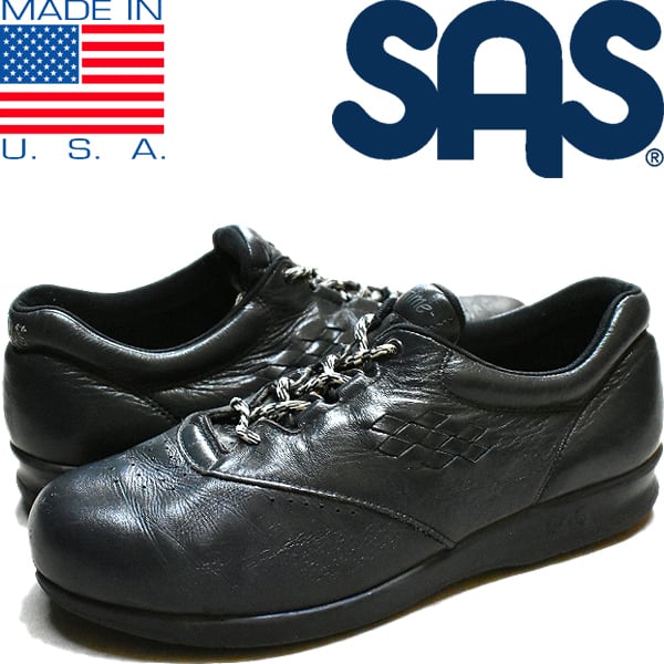 1点物◇USA製SAS紺レザースニーカー古着レディース25メンズOKアメカジ