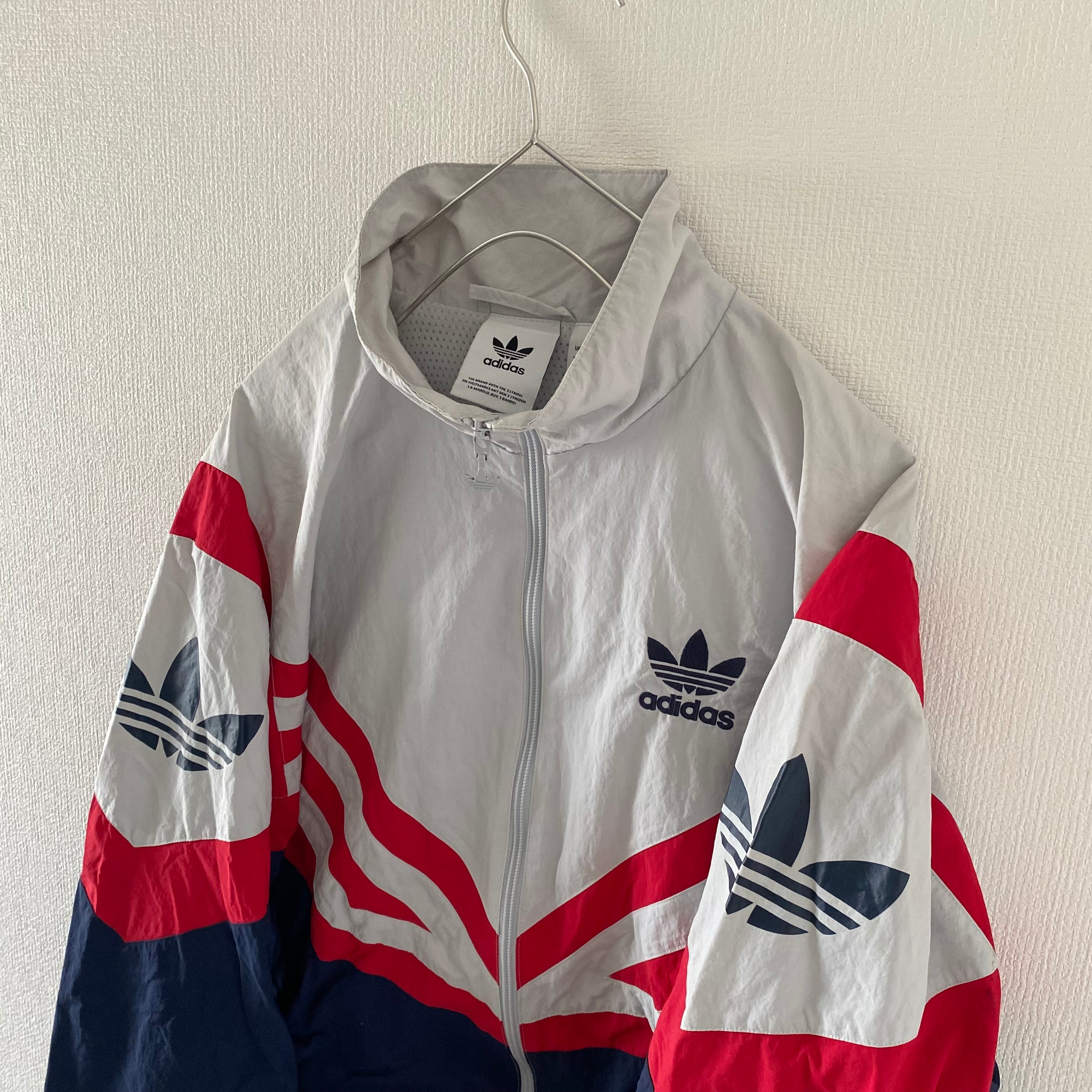 adidasアディダスナイロンジャケットメンズ長袖トリコロールグレー