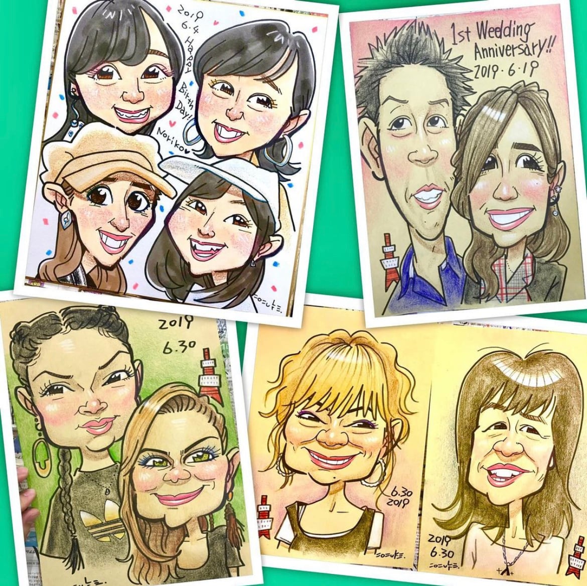 似顔絵3名さま | 似顔絵 studio DO-NUTS