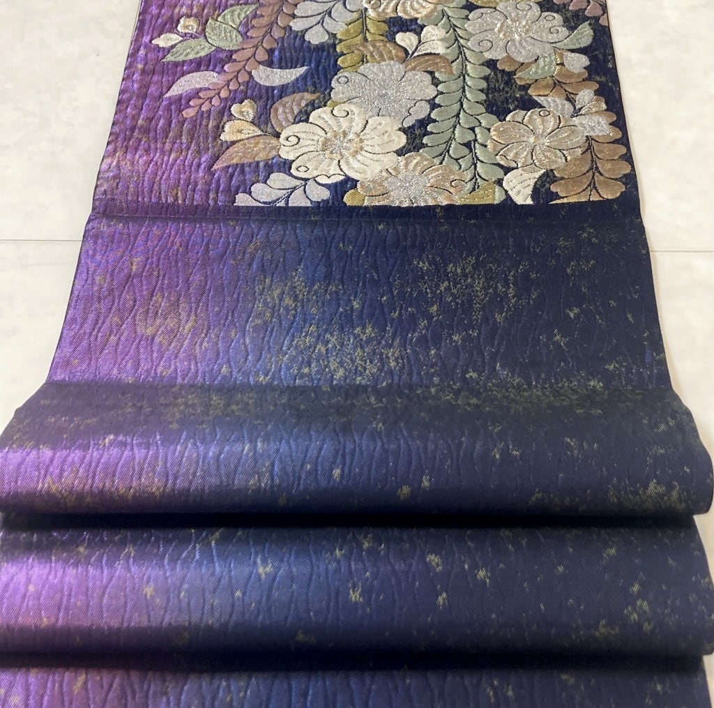 御誂本仕立／辻が花 正絹 袋帯 織り 青 紫 金糸 銀糸 花柄 着物 和装