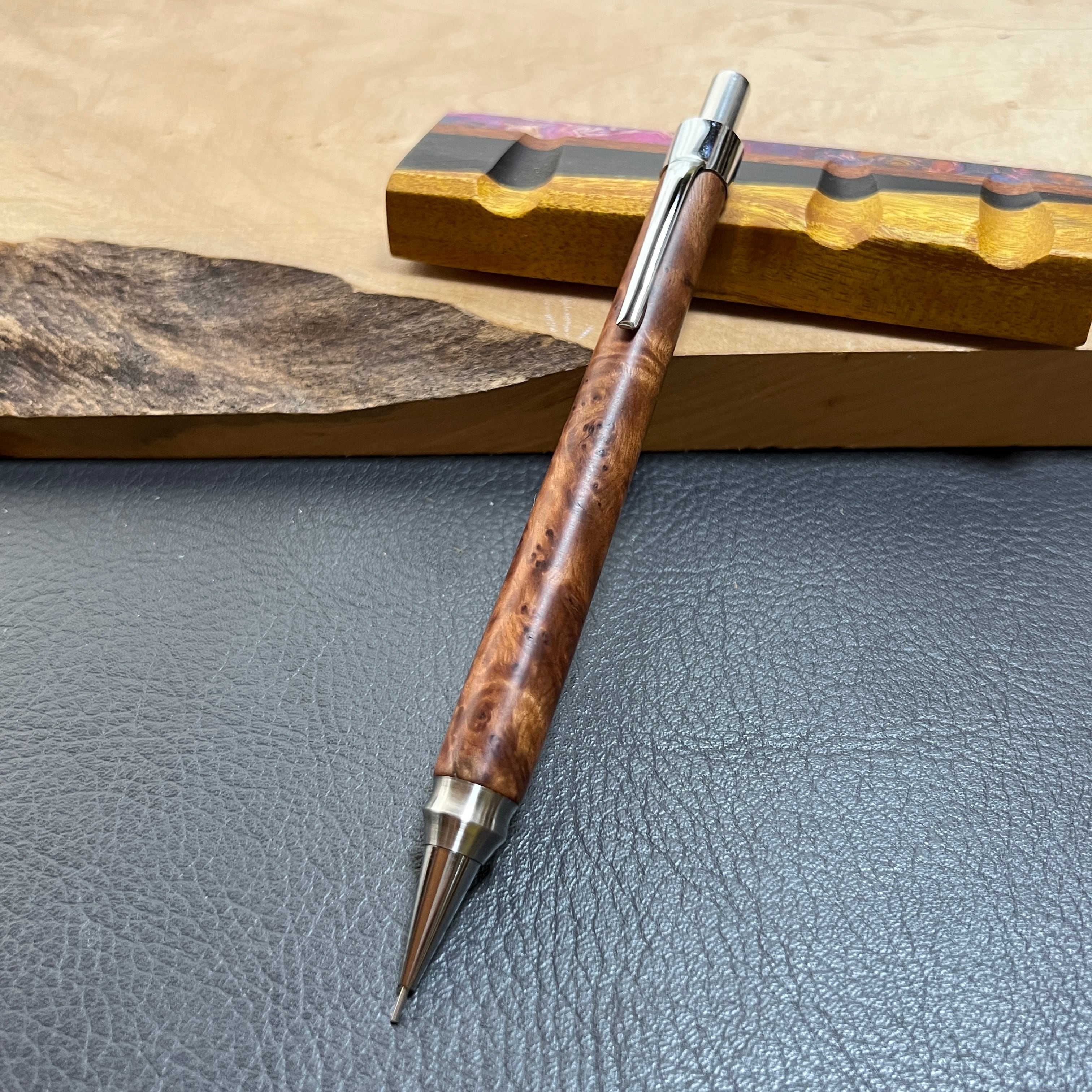 15樺瘤濃色木製シャーペン 強低重心ダブルR ステンレス | handwood