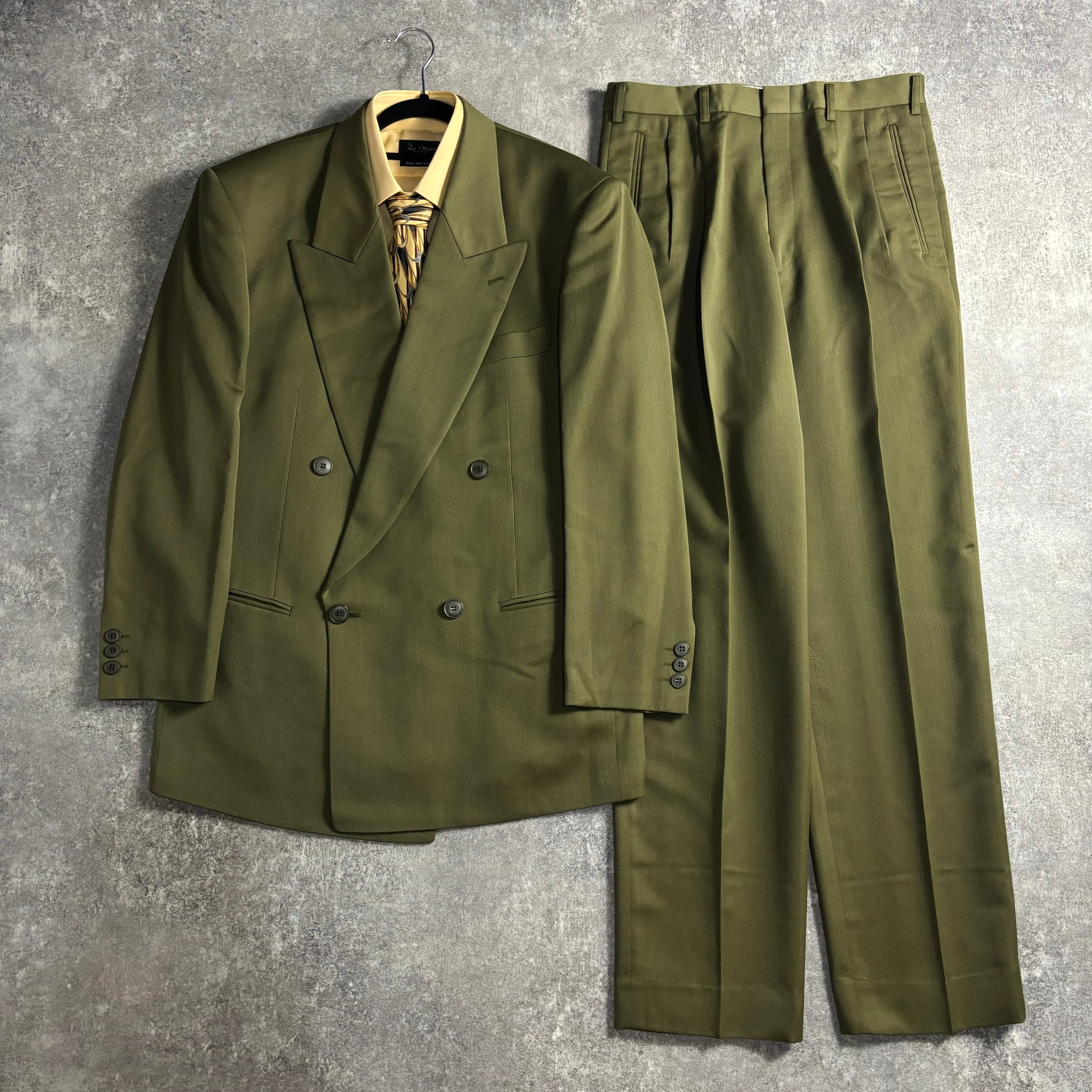 vintage】セットアップ ダブルスーツ 成人式 ピンズ ネクタイ グリーン