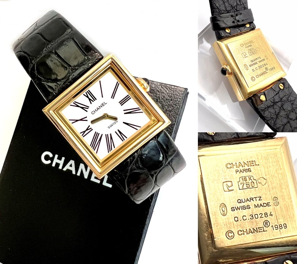 CHANEL シャネル マドモアゼル K18 YG 金無垢 時計 アリゲーター