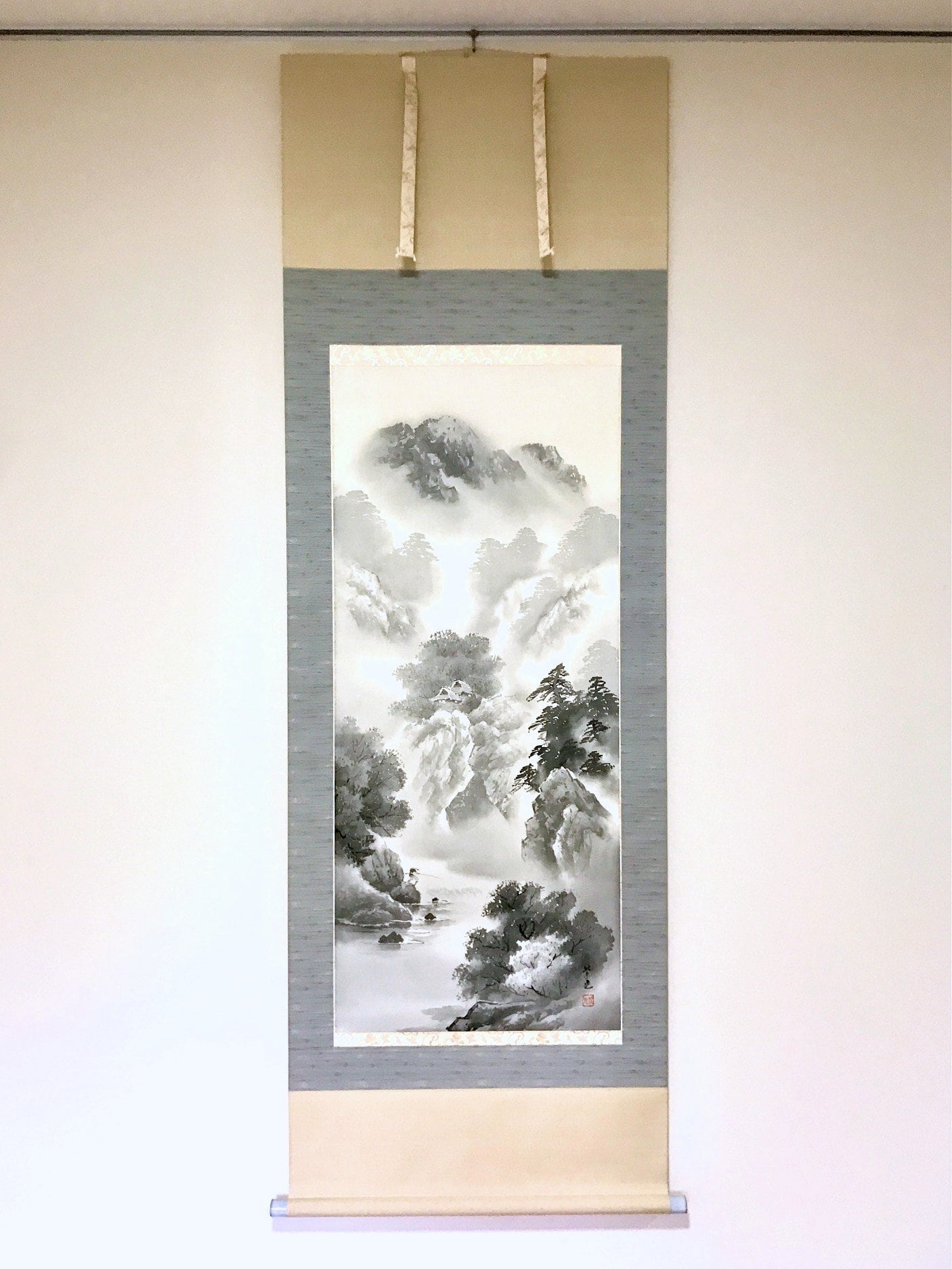 西脇紫光「水墨山水」掛軸（尺八立） | 吉村唐木店 WEBSHOP
