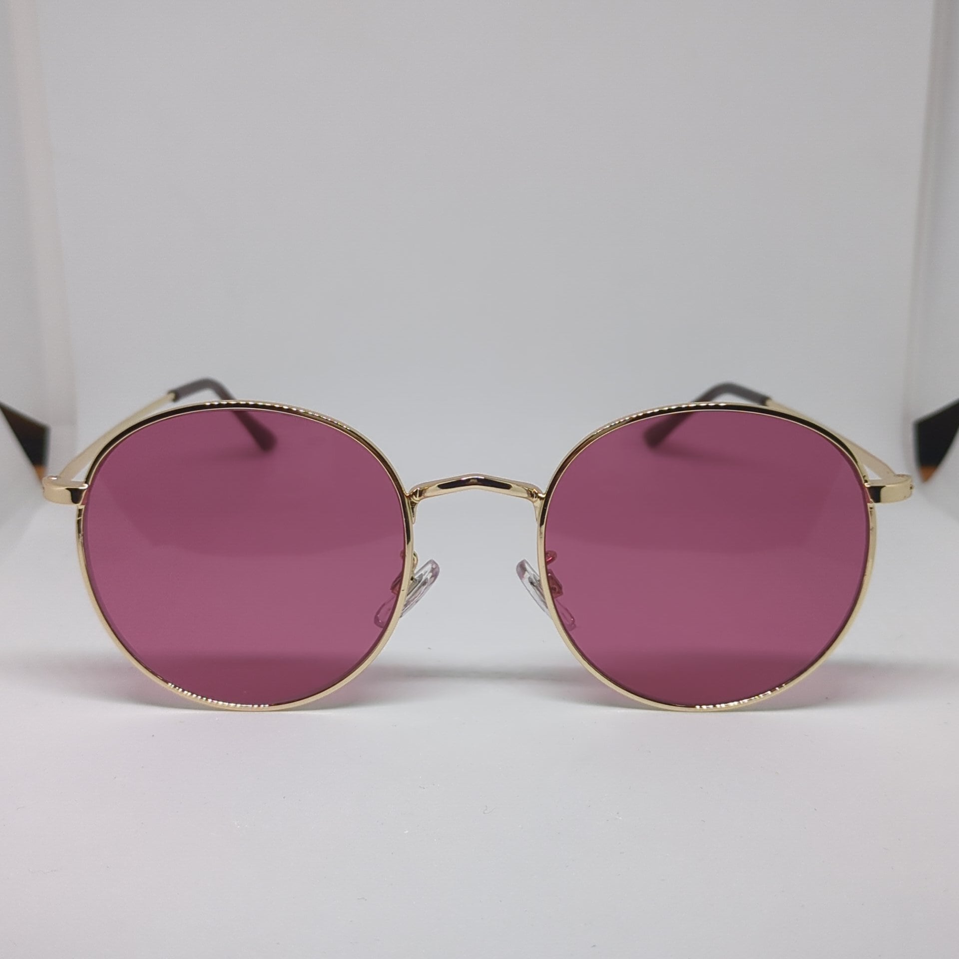 サングラス ラウンドメタル ボストンゴールド フレーム ライトレッド