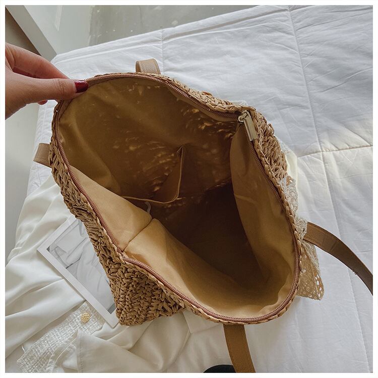 韓国風透かし編みトートバッグ ストローバッグ 大容量 麦わらバック