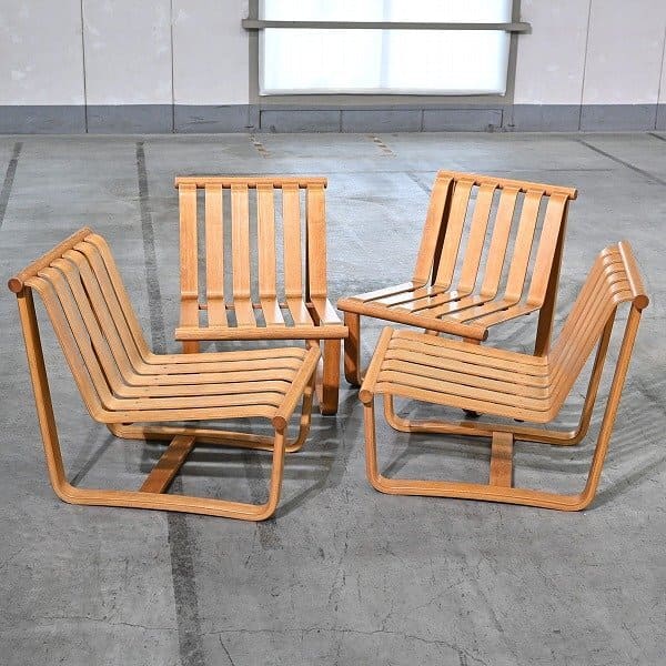 希少 名作 天童木工 松村勝男「T-5110/イージーチェア」4脚セット ナラ