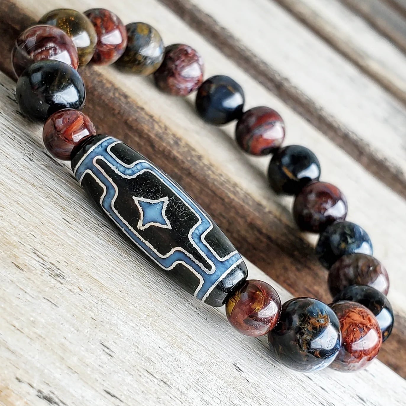 平安十字佛(へいあんじゅうじふつ)天珠［銀線入り］& ブルーピーター