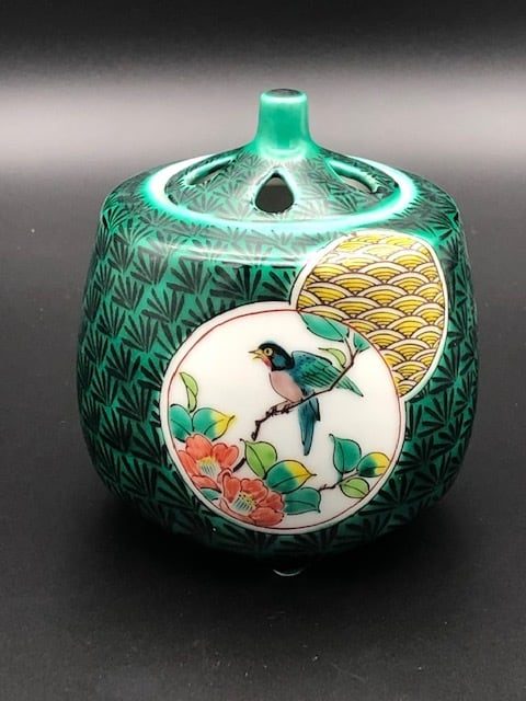 香炉 九谷焼 真山 色絵金彩 花詰 香炉 共箱 /茶道具 香道具 仏具 置物