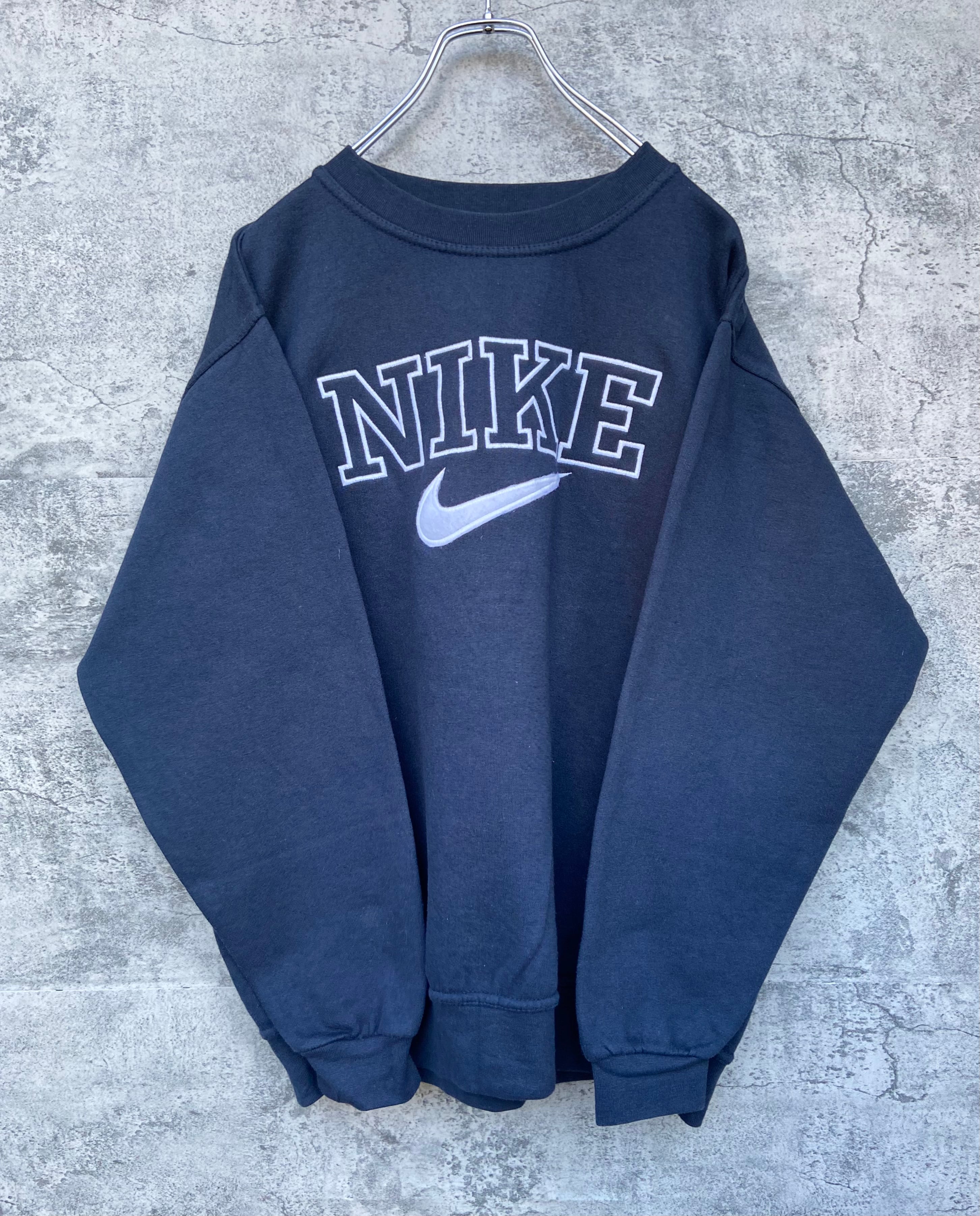 USA製 90s NIKE ナイキ スウェット 刺繍ロゴ 紺 オーバーサイズ