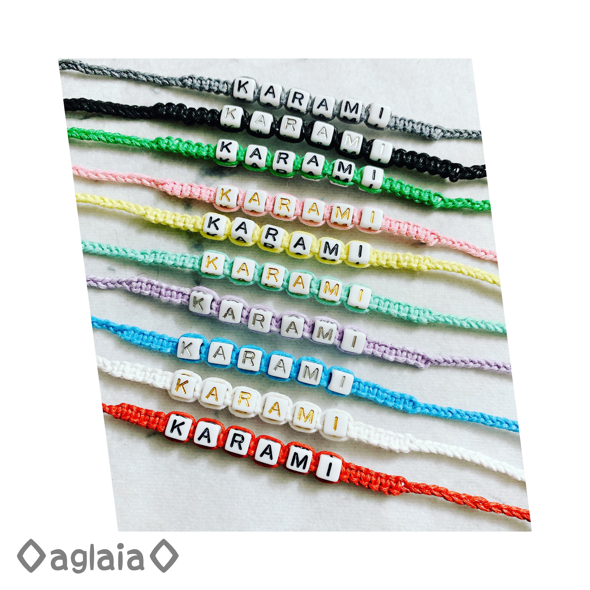 オーダーメイド 文字入りミサンガ レタービーズ×ワックスコード