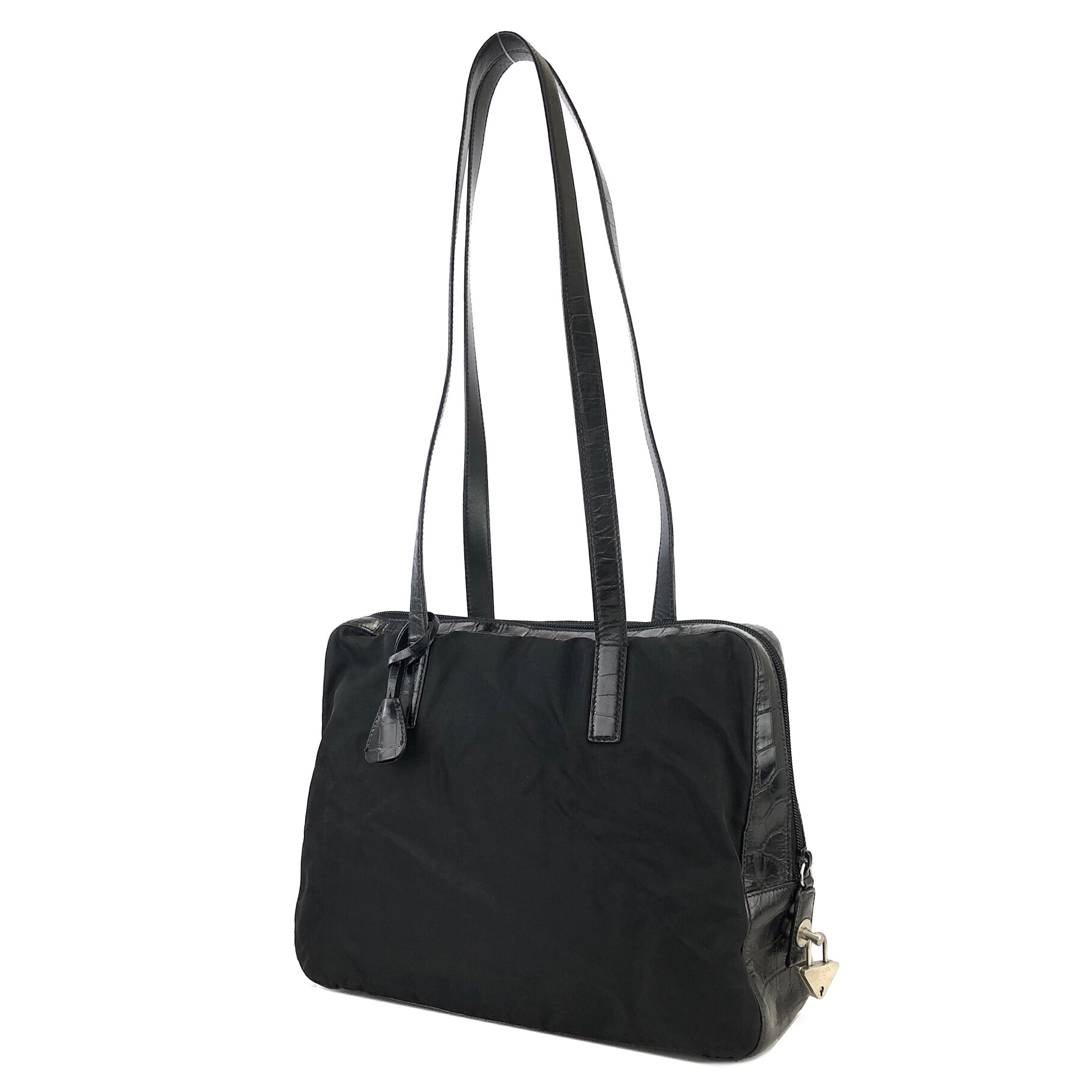 PRADA プラダ クロコ型押し ナイロン×レザー ショルダーバッグ