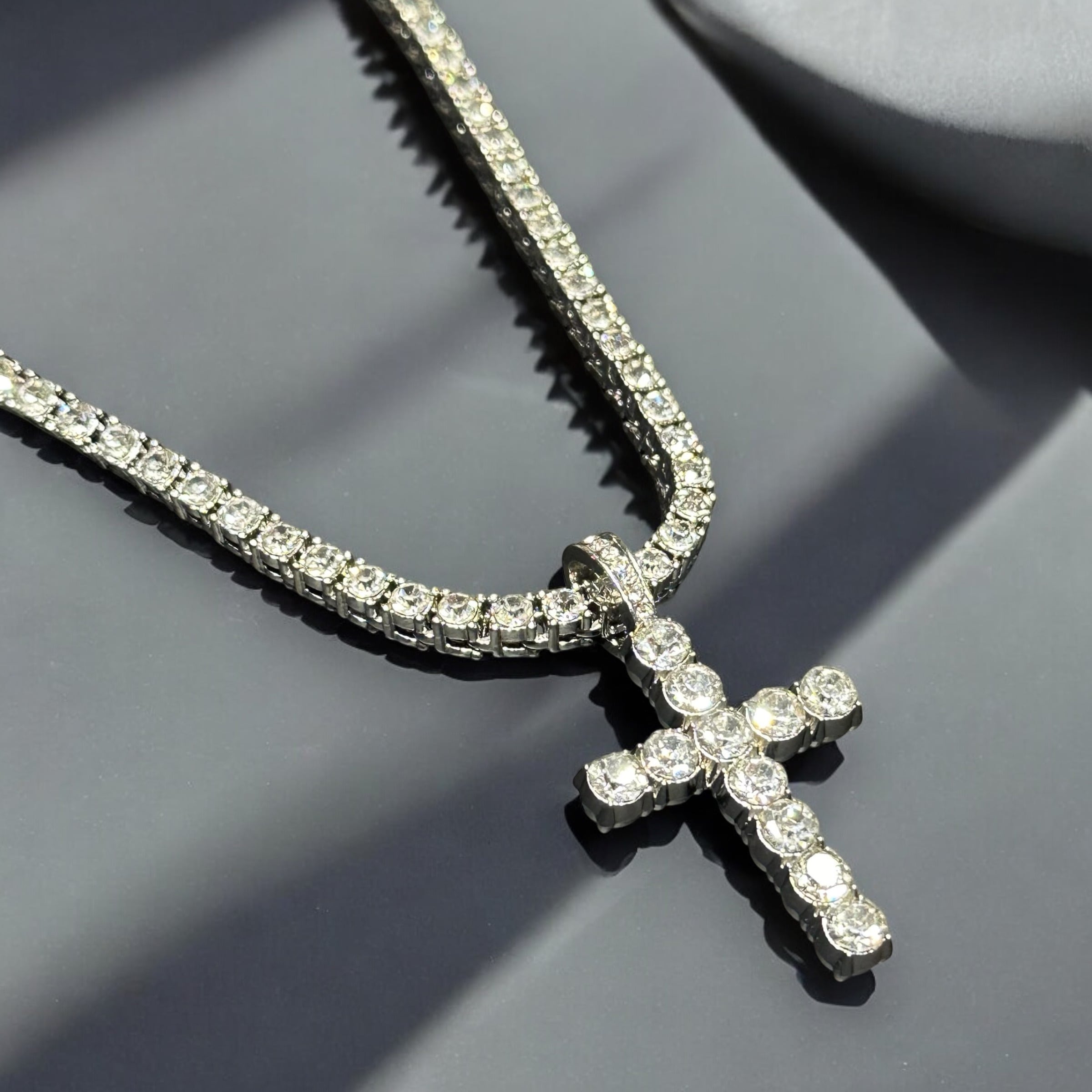 送料無料 クロスペンダント テニスチェーン付 60cm 50cm 45cm 幅4mm