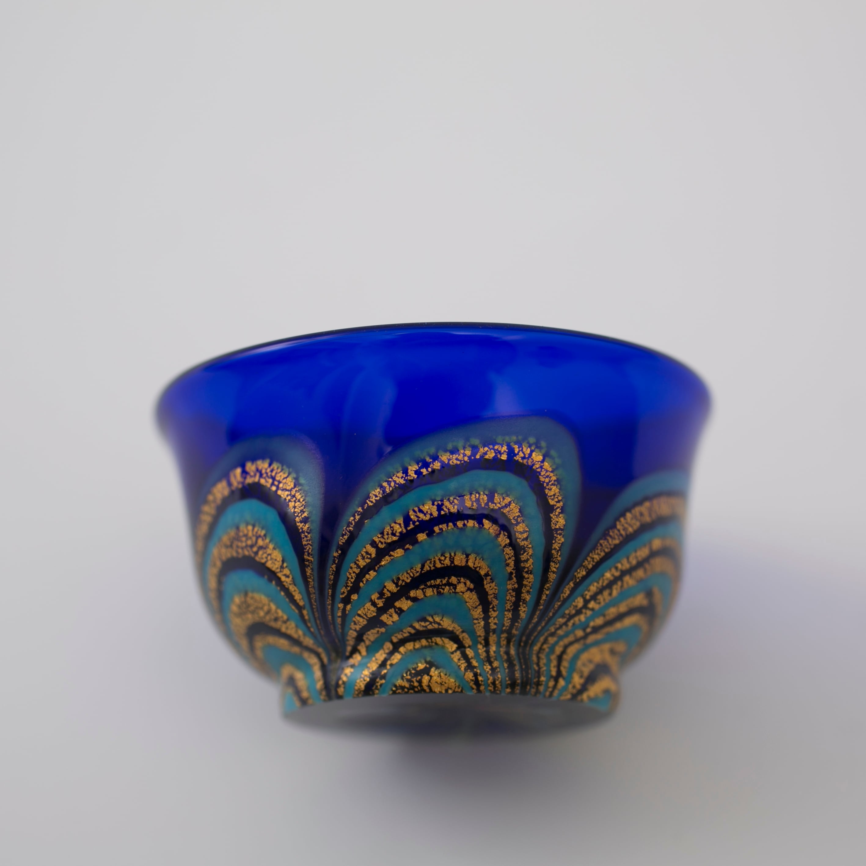 岩田久利 金彩 マーブル 青 紺 水色 硝子 ガラス 盃 猪口 酒器 ぐい呑