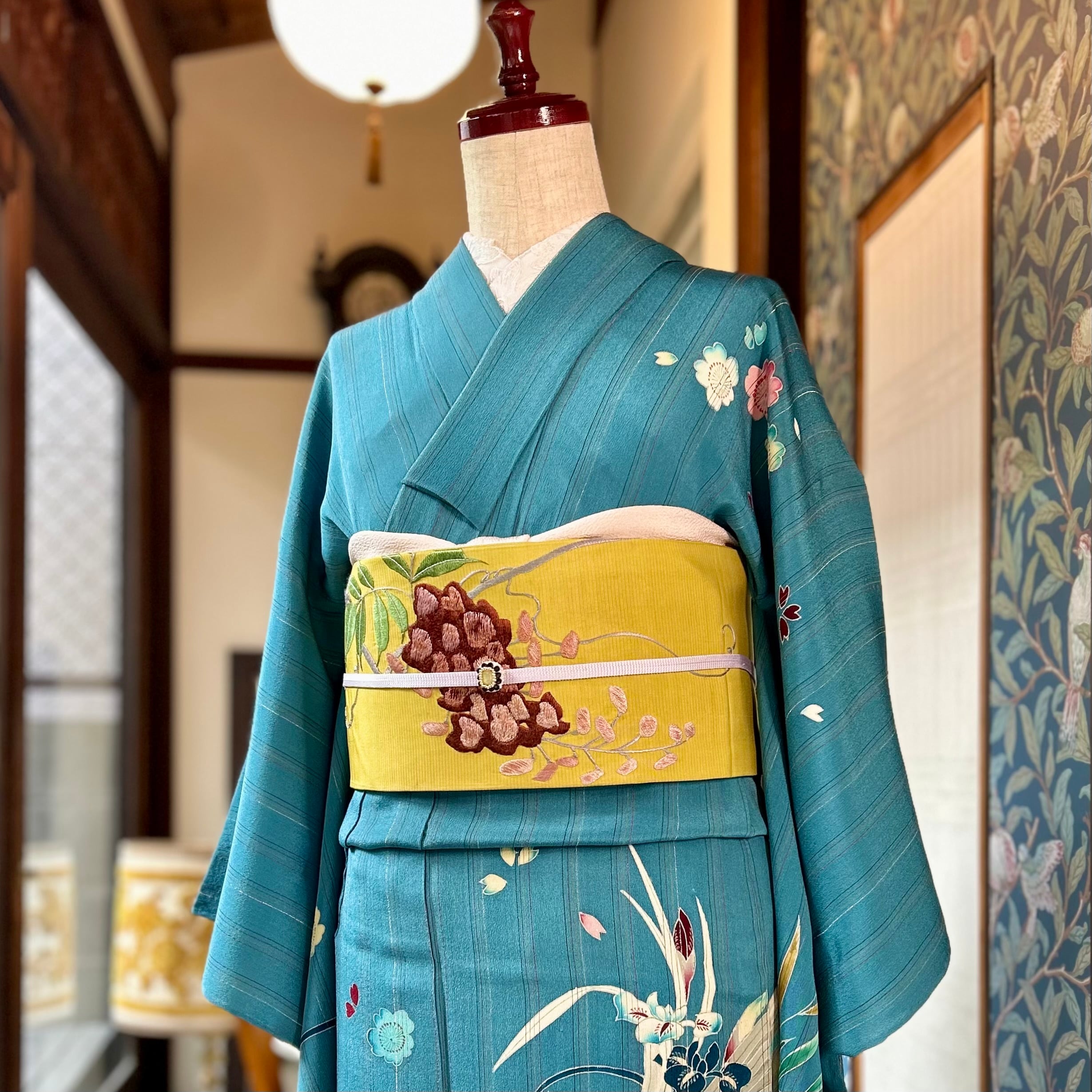 藤と蝶々＊ 刺繍 花 アンティーク名古屋帯 A639 | kimono tento