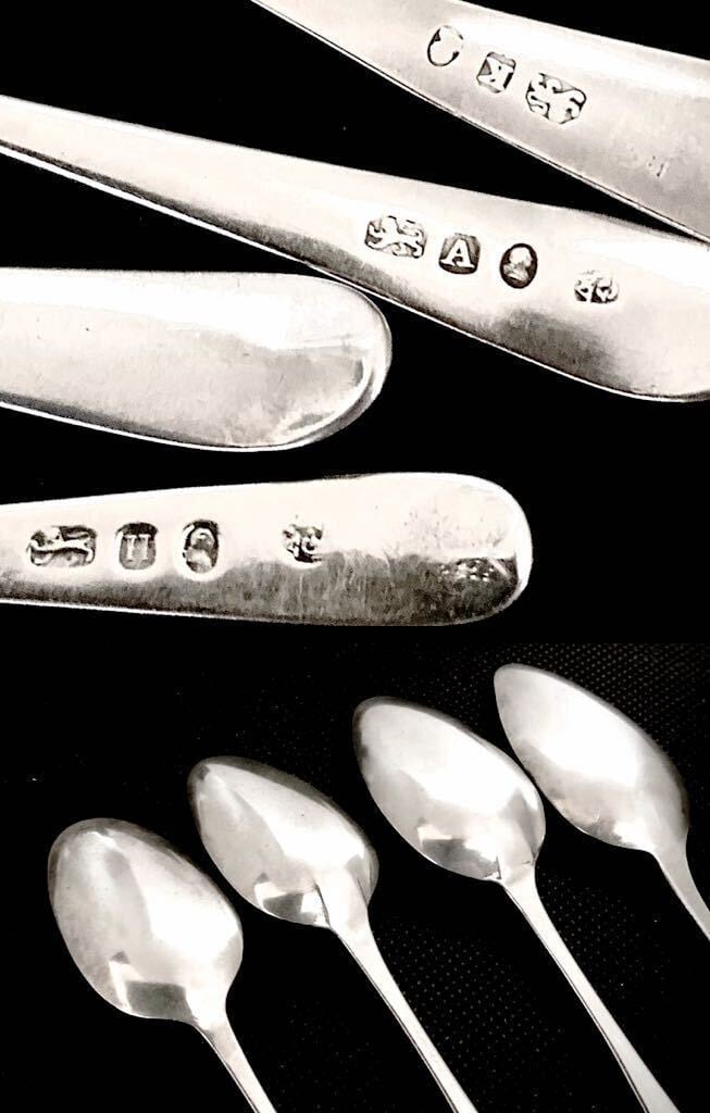 英国アンティーク ティースプーン4本 ジョージアン・シルバー 純銀48.2