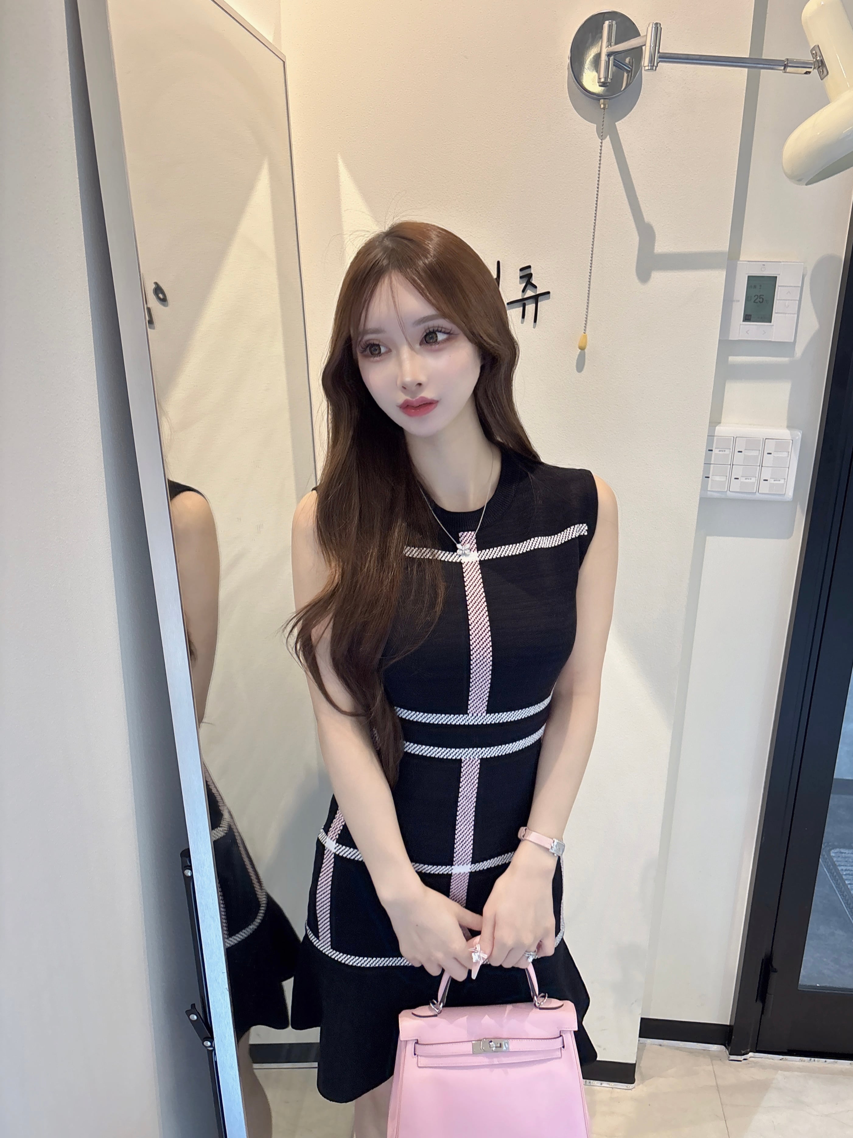 Lumignon original ♥ love check summer knit op 【ピンク×ブラック