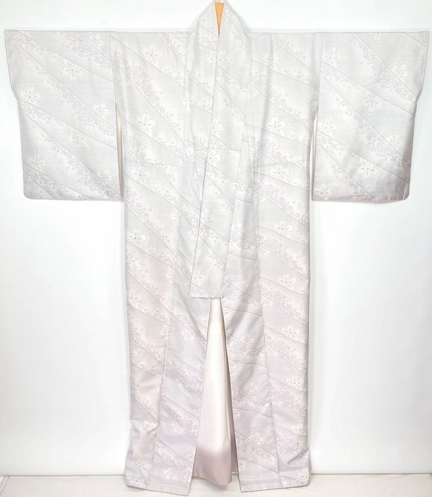 白大島 トールサイズ 本場大島紬 証紙付き 正絹 桜 小紋 白 紫