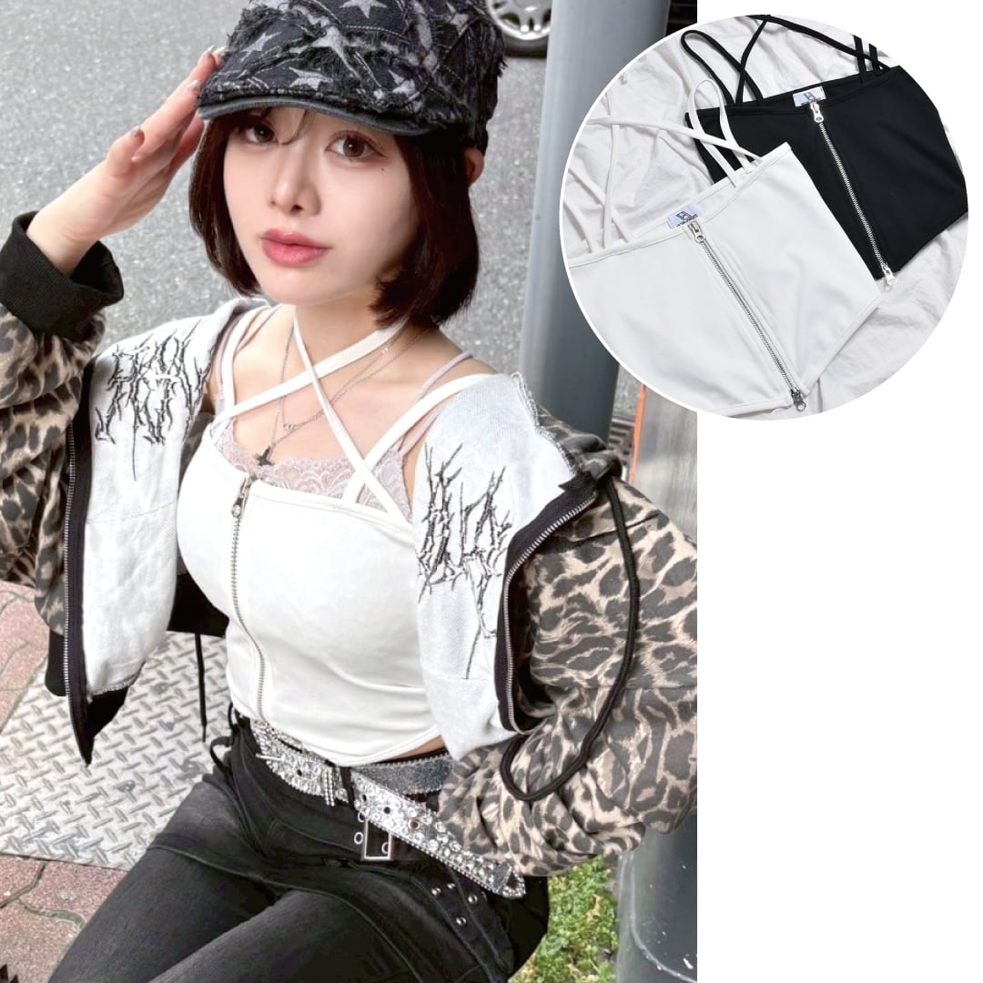 ZIP UPクロスストラップベアキャミ | VOLCAN&APHRODITE