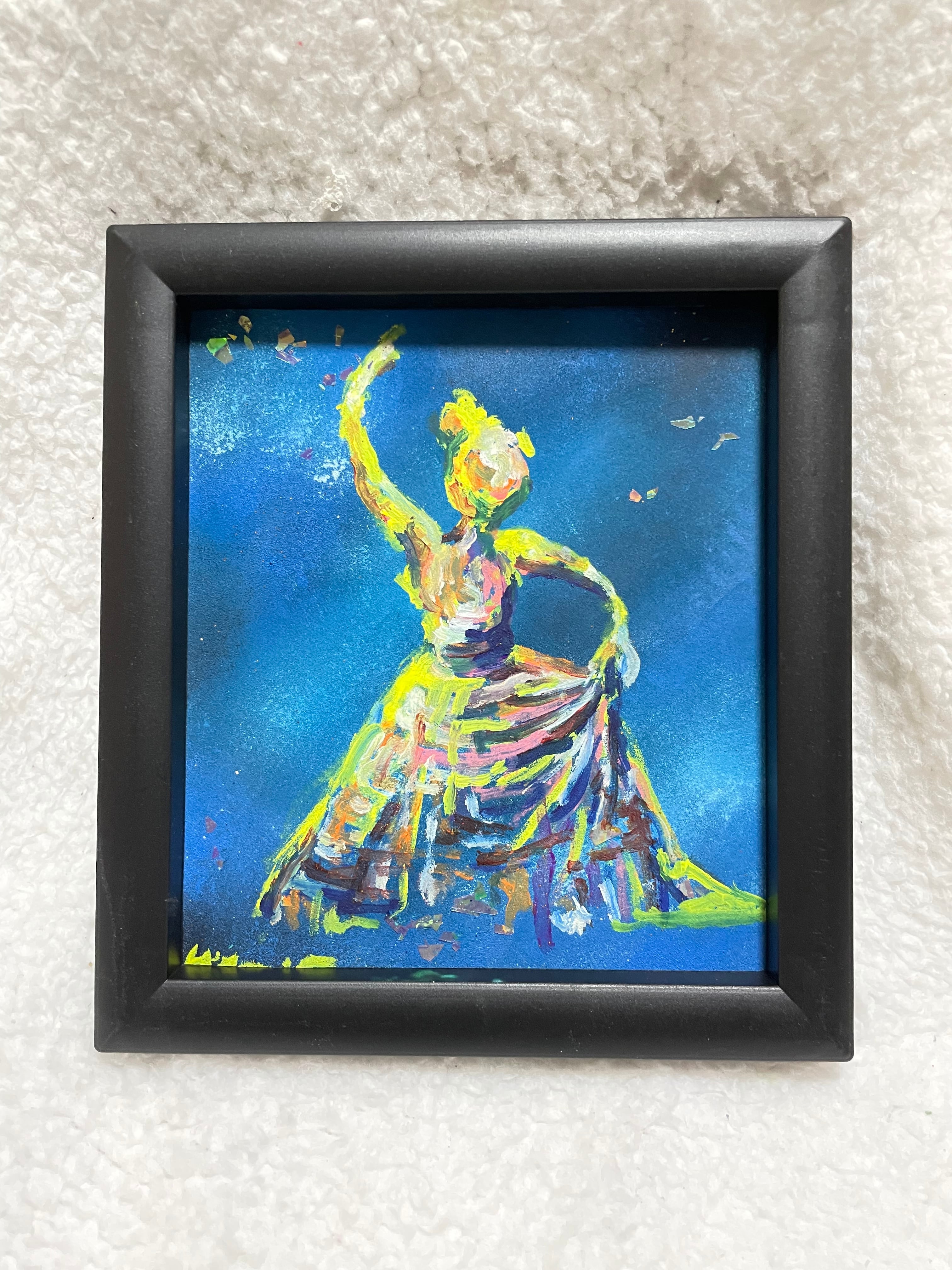 油絵 菅家令子 絵 絵画インテリア額付(青緑＋金色の枠) F6-082511女性