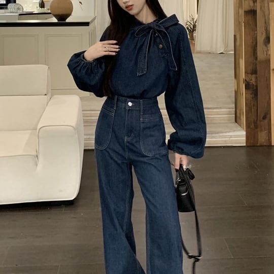 デニム リボン ブラウス シャツ ☆1162☆ | moo.