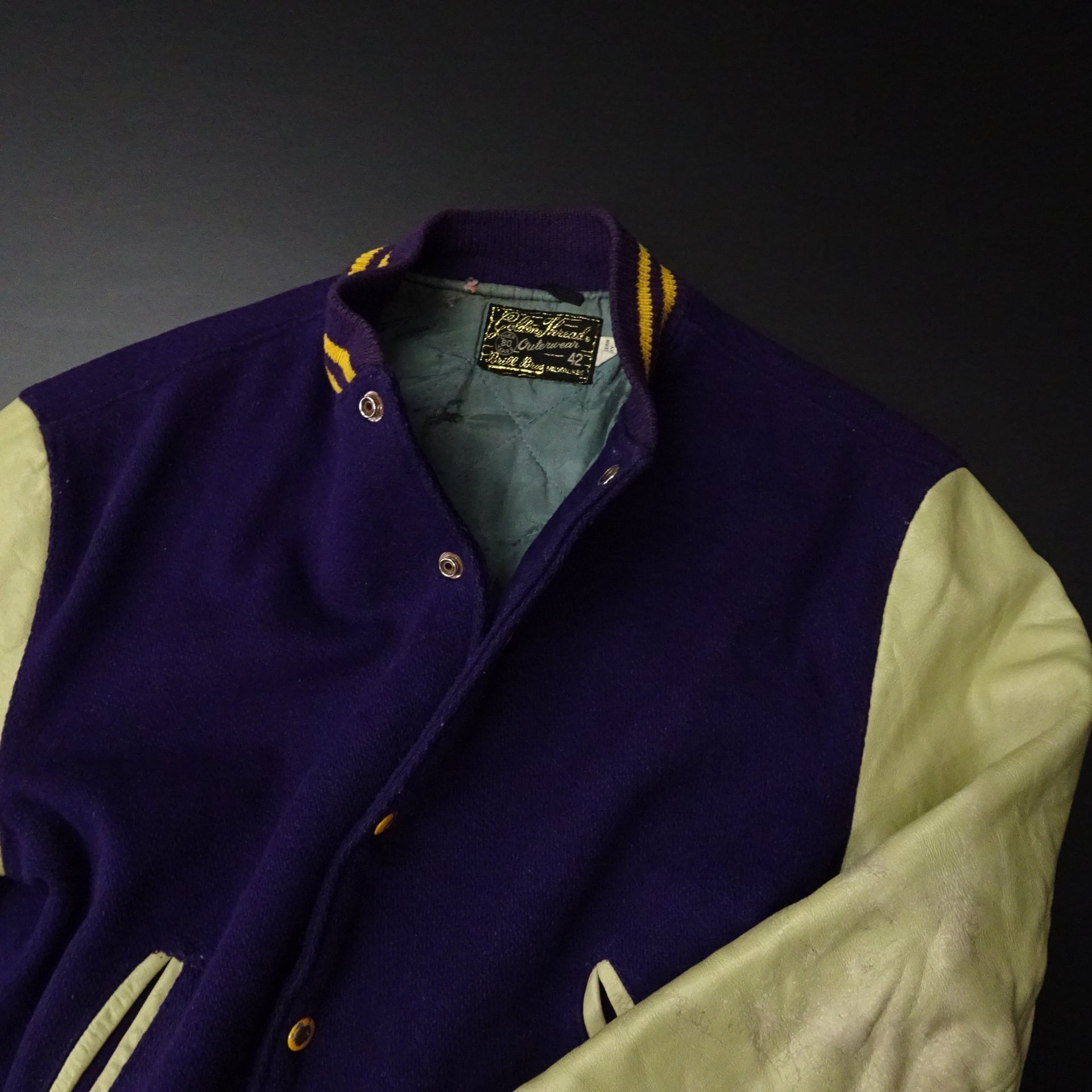 80s Vintage Golden Thread Brill Bros スタジャン 袖レザー 80年代 LA