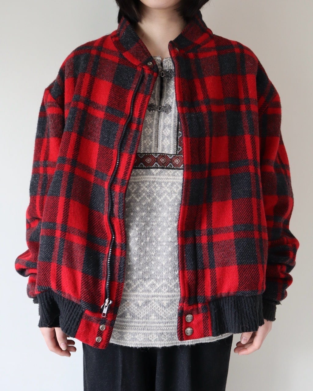 80s Woolrich チェック ウール ブルゾン 短丈 古着 裏ボア