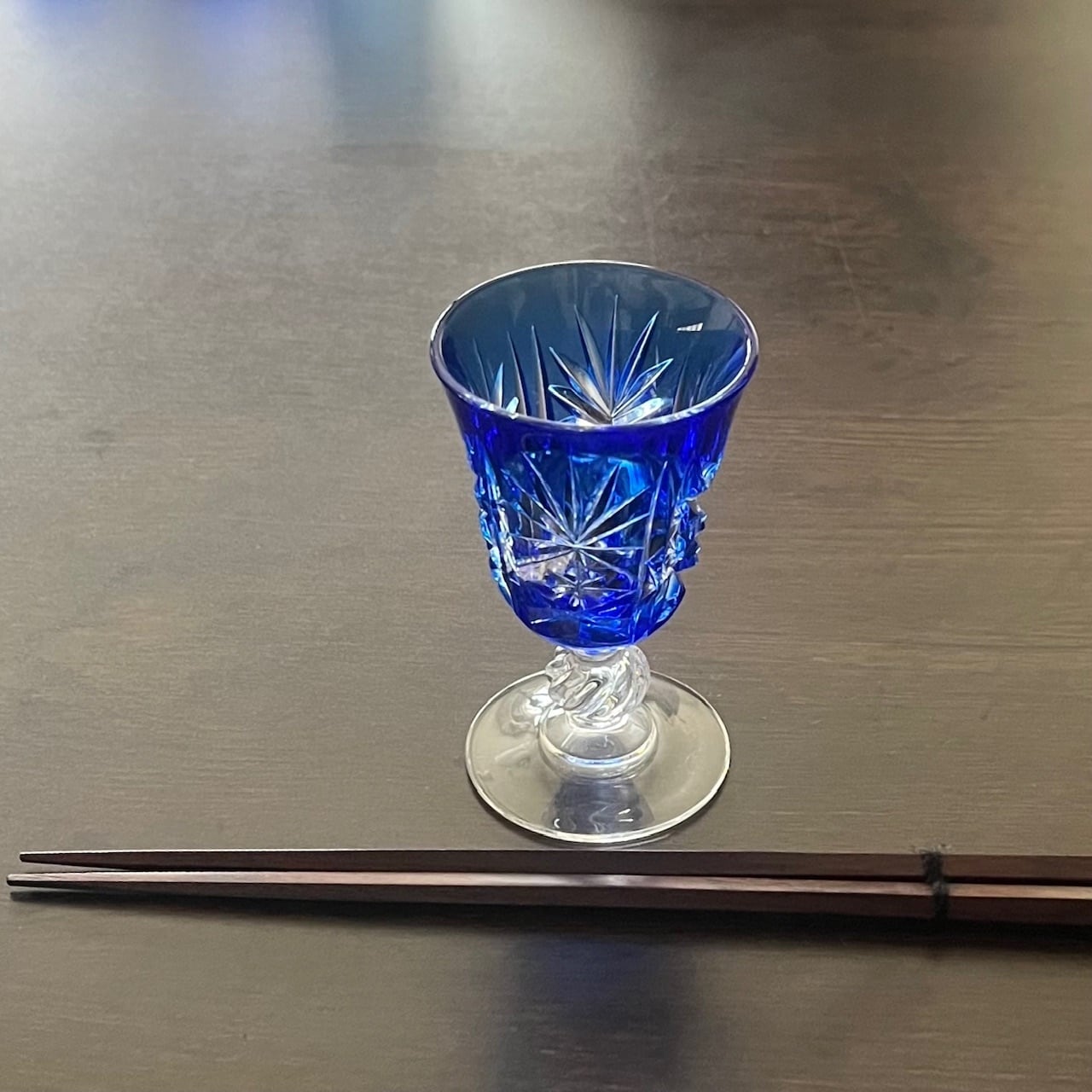 昭和モダン 江戸切子 青 ブルー ワイングラス 食前酒 ショットグラス