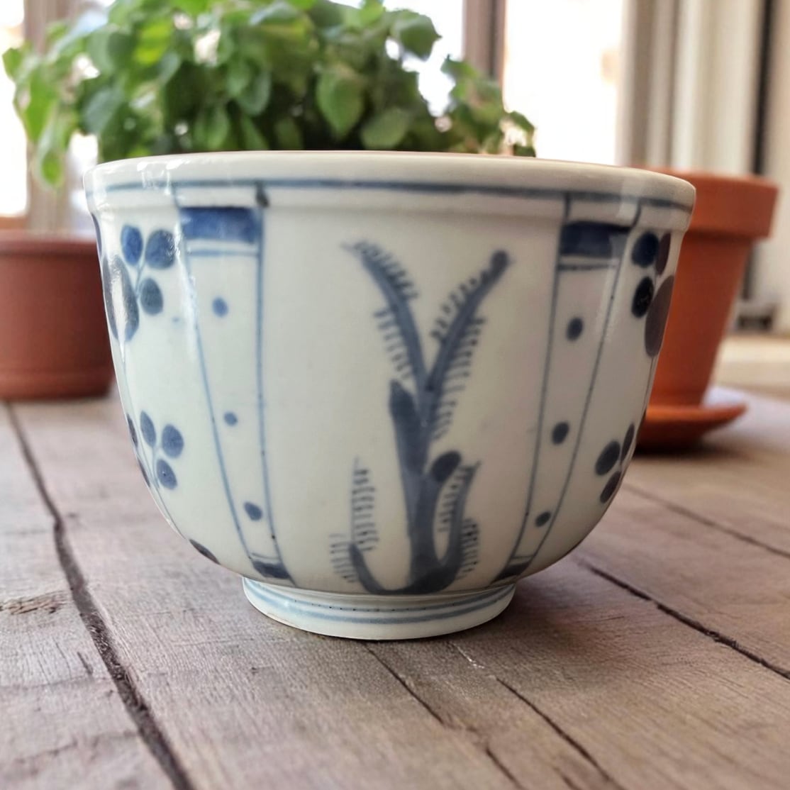 中国明時代 古染付芙蓉手鉢5客 木箱付 口径約13㎝ 東Y8-0128☆2F