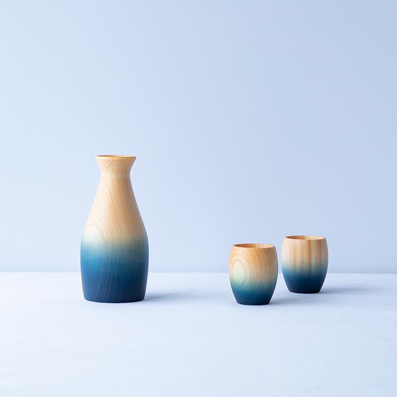 藍染檜 酒器セット / Indigo Hinoki Sake Cup Set | AOLA