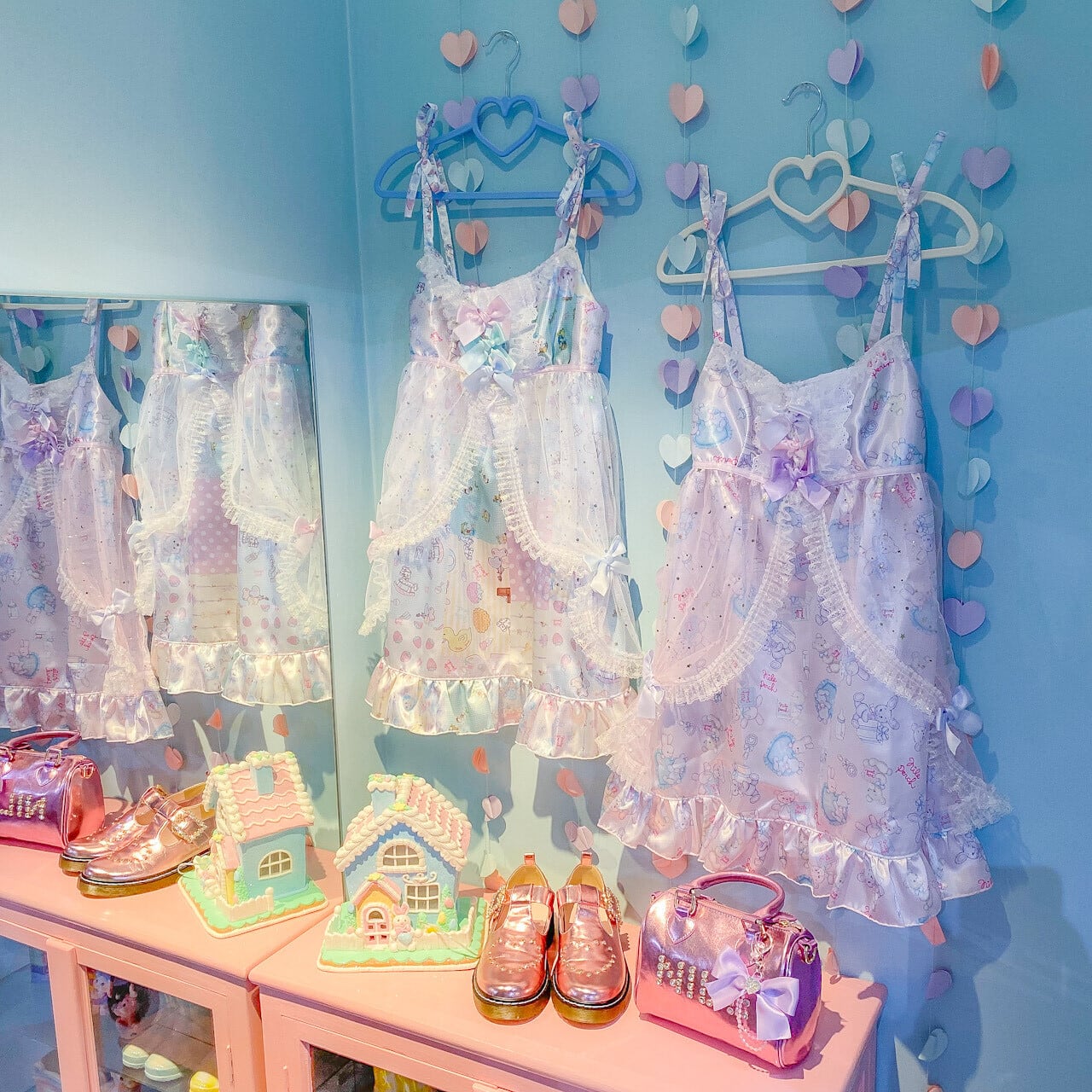 カーテンチュール肩りぼんワンピース＜サテンオリジナルプリント＞追加