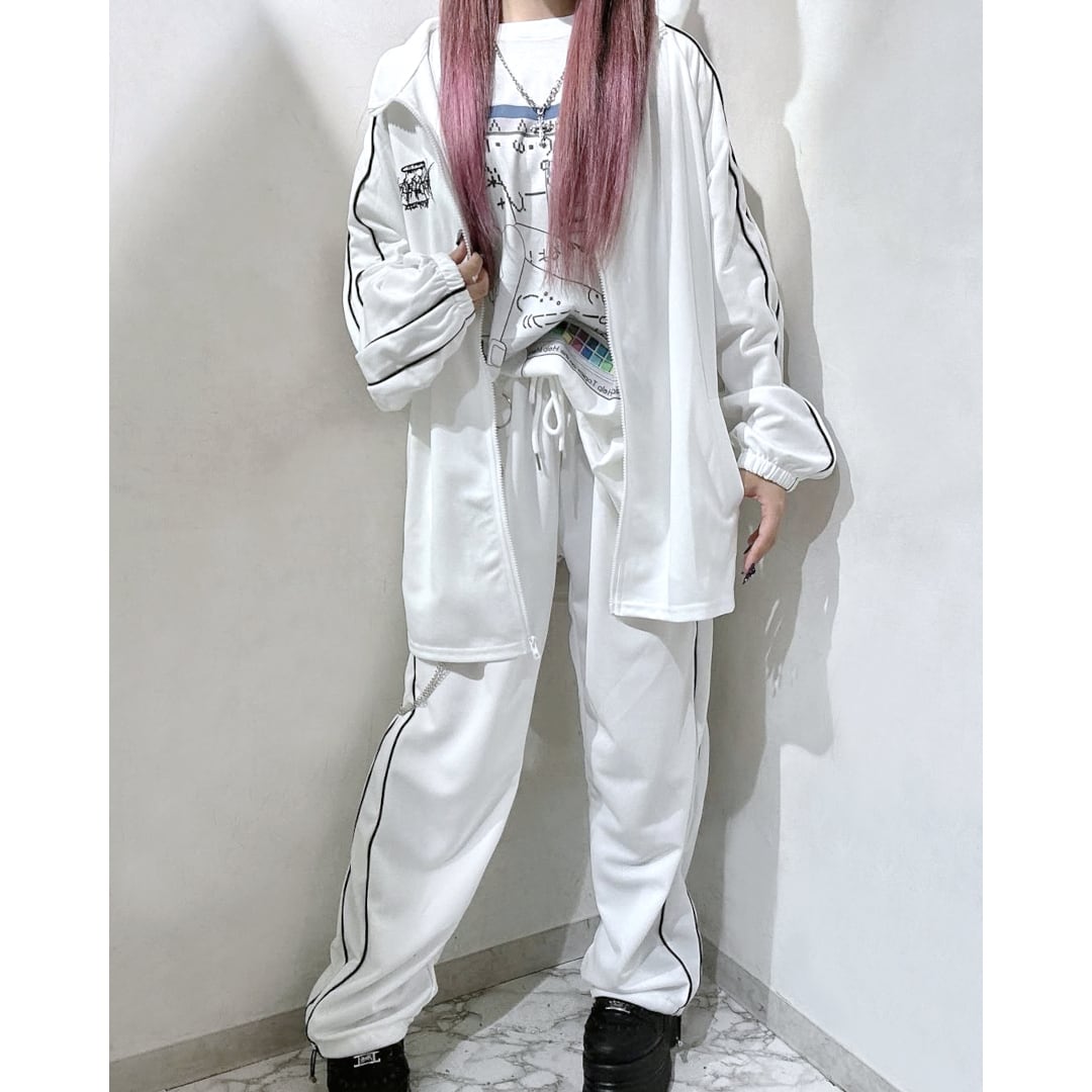 チェーン付き ラインジャージパンツ(BLACK・WHITE) | VOLCAN&APHRODITE