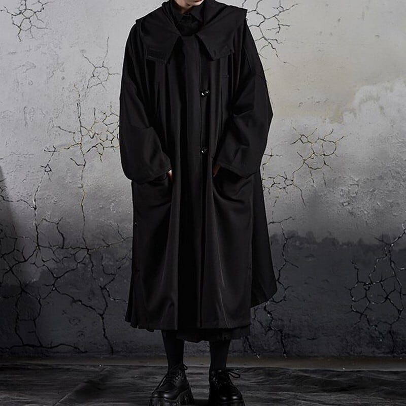 ダークブラックフード付きロングコート CO0019 | Style Sombre