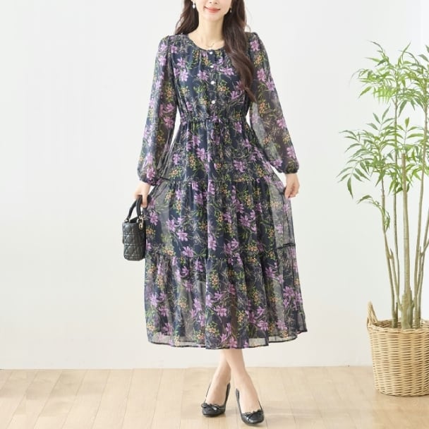 ロングワンピース ハート柄 マキシ C08-274 M～L TRUBE フリー 大人