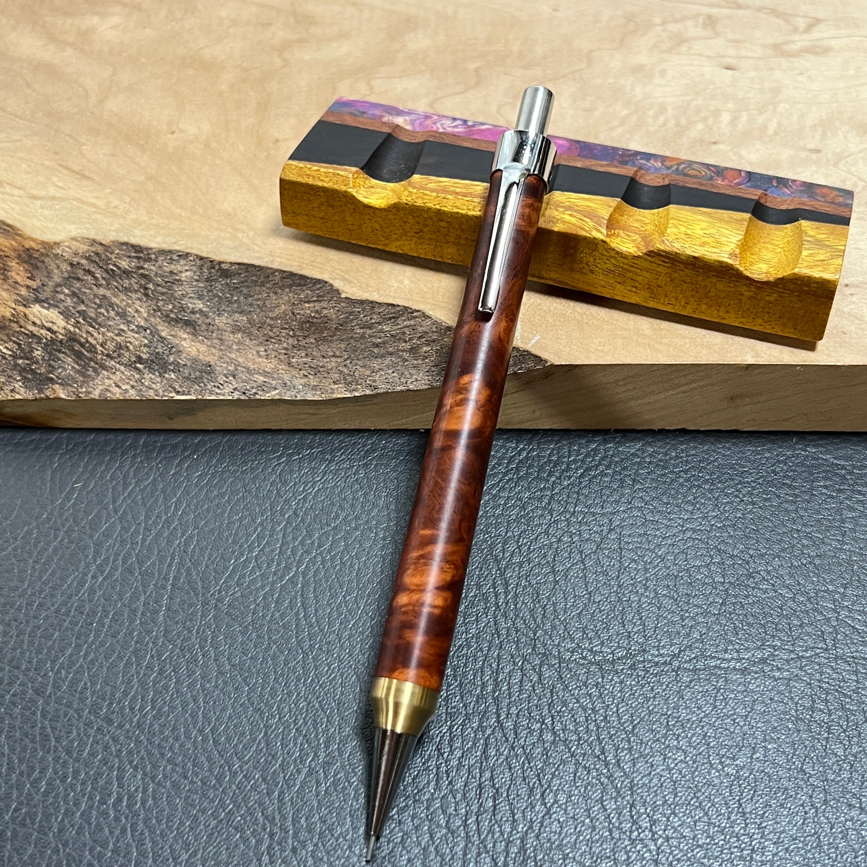 26花梨瘤濃色 木製シャーペン 強低重心Rタイプ 真鍮 | handwood