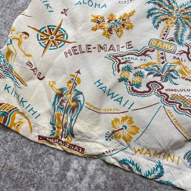 50's 50s PIKAKI ハワイアンシャツ 竹ボタン アロハシャツ ハワイ製