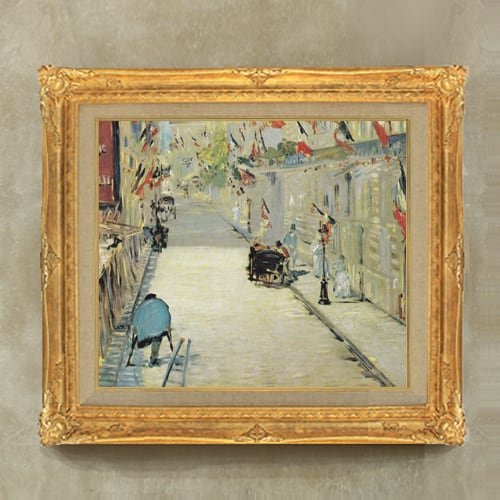 直筆仕上げ油絵【マネ】旗で飾られたモニエ街 F10 絵画 インテリア