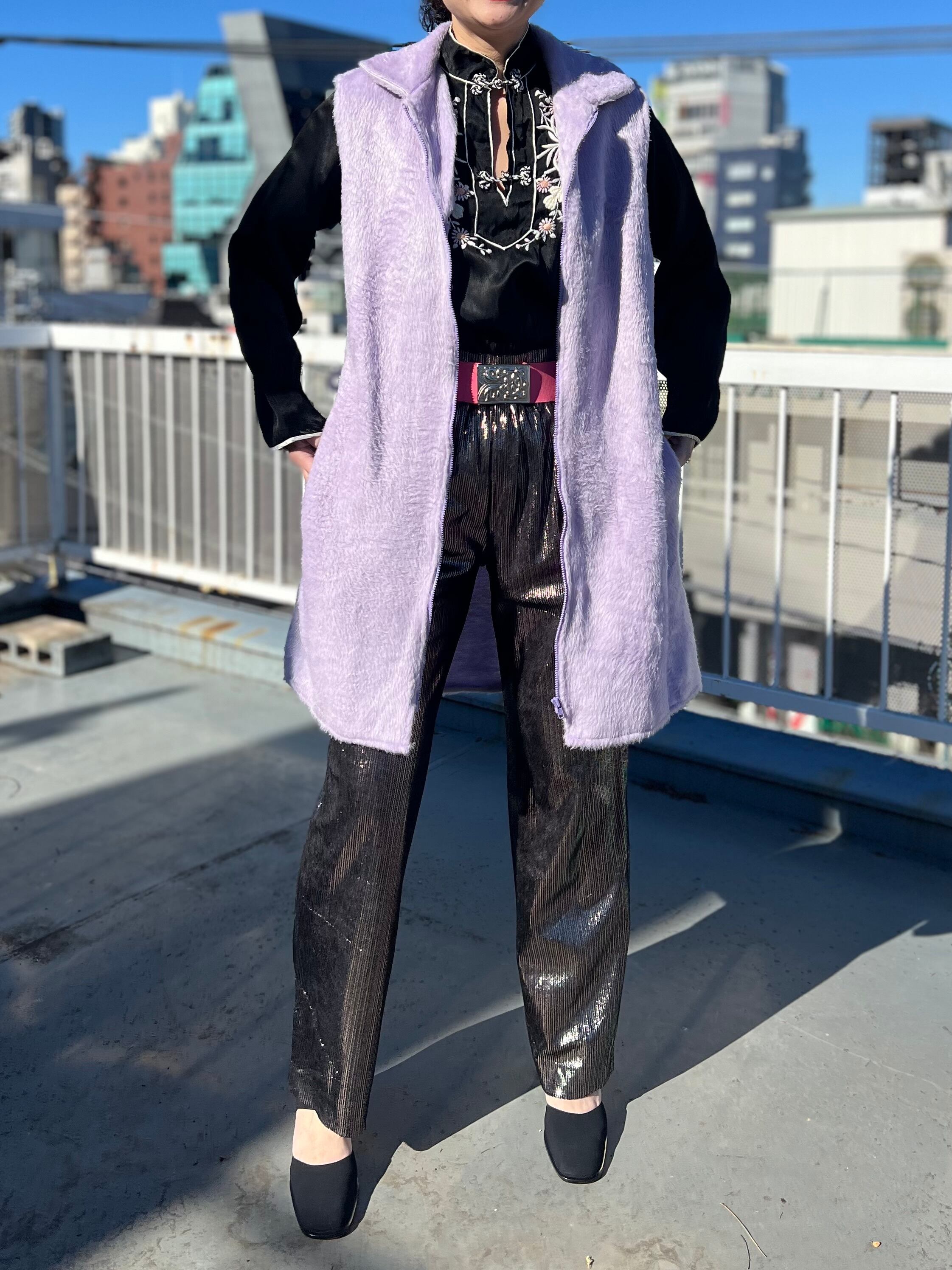 70s lavender purple fake fur vest ( ヴィンテージ ラベンダー