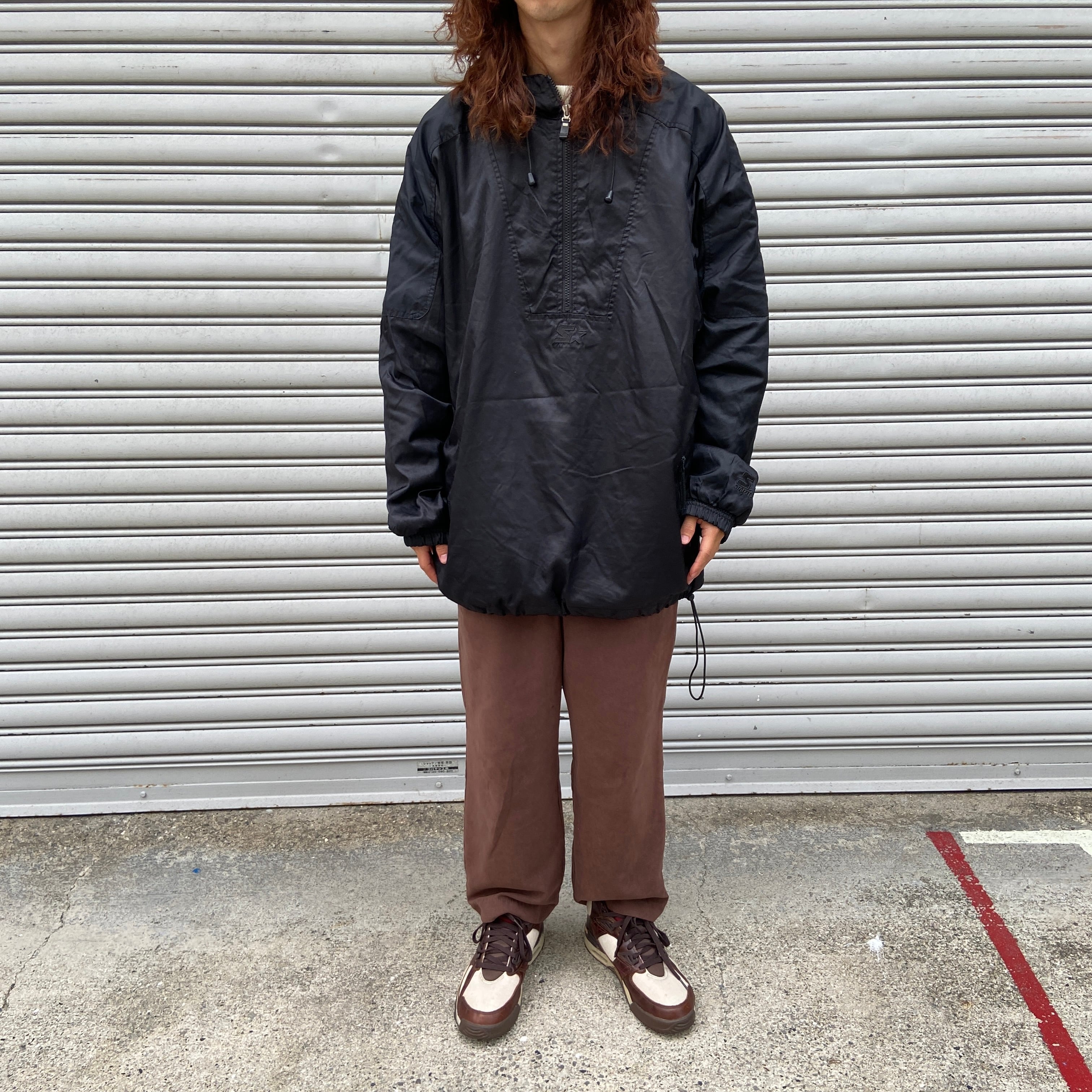送料無料』90s STARTER ブラックアノラックパーカー L ナイロン | 古着