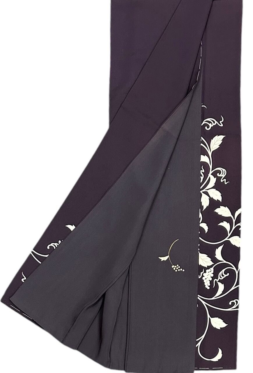 付下げ 深紫色 葡萄唐草模様 きもの志麻 落款あり 裄丈 69㎝ K4665