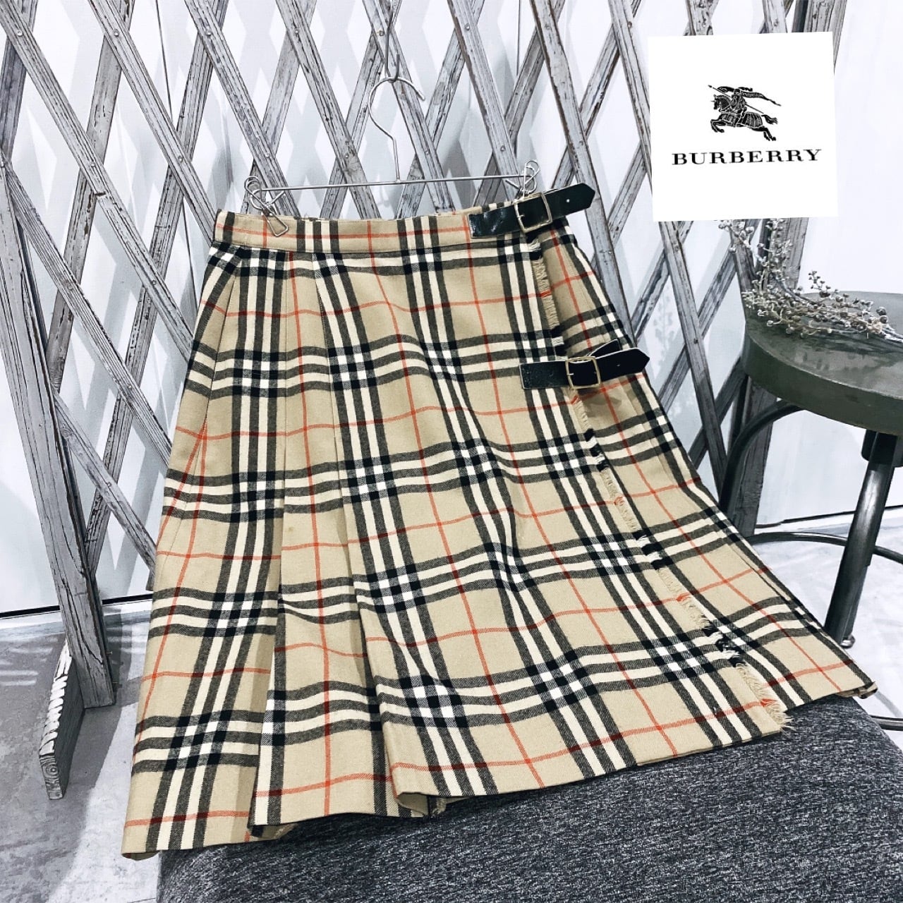 バーバリー　ワンピース　チェック柄　牛革ベルト　プリーツスカート　半袖 Burberry バーバリー ノバチェック プリーツスカート ロング 牛革