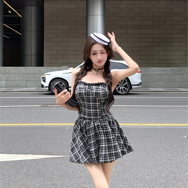 dress】ベアトップチェック柄ワンピース M31581 | nanastyle