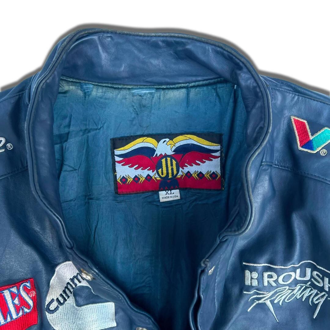90s USA製 ジェフハミルトン レザー レーシングジャケット XL ワッペン