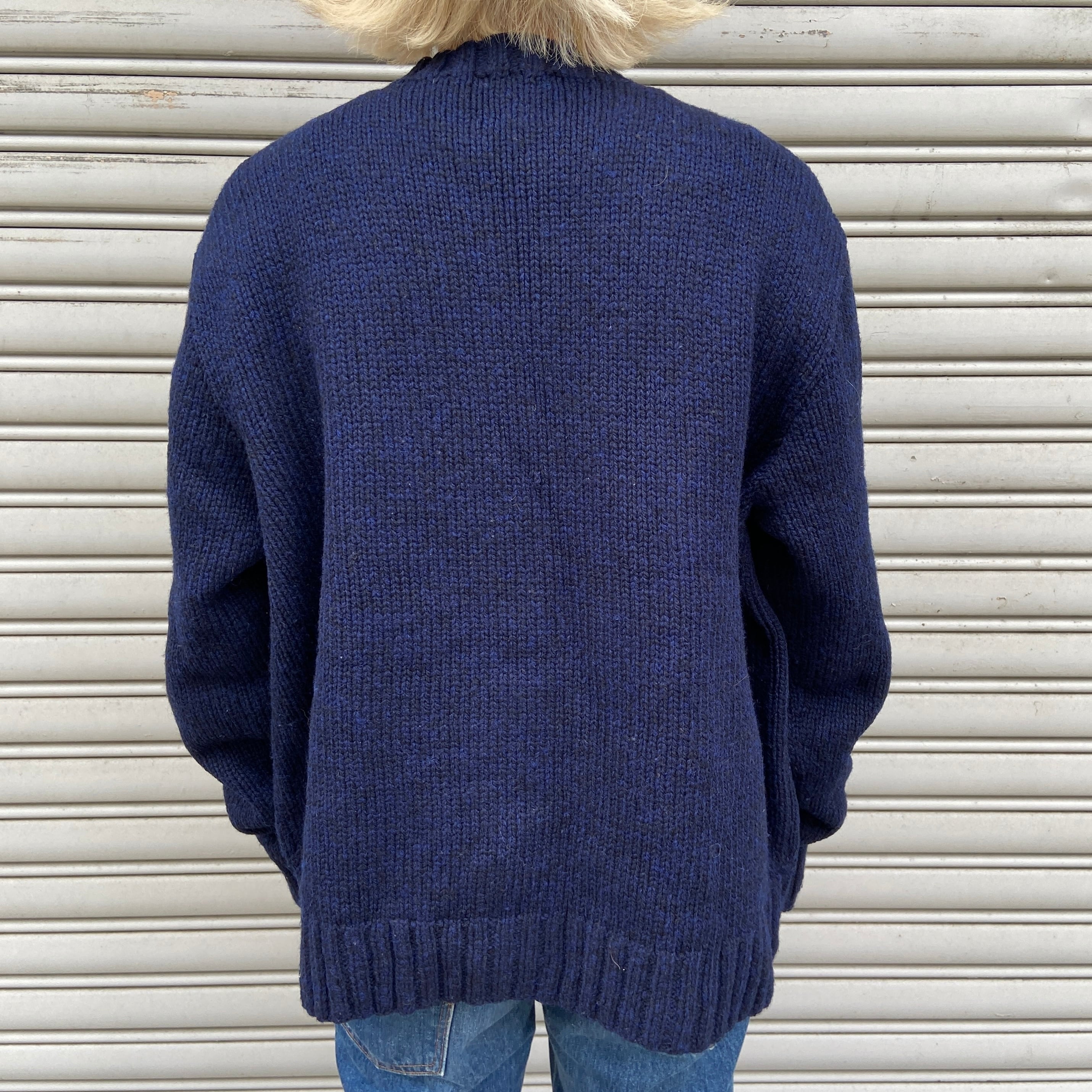 希少 90s ラルフローレン ワンスター ハンドニット セーター 紺 XXL