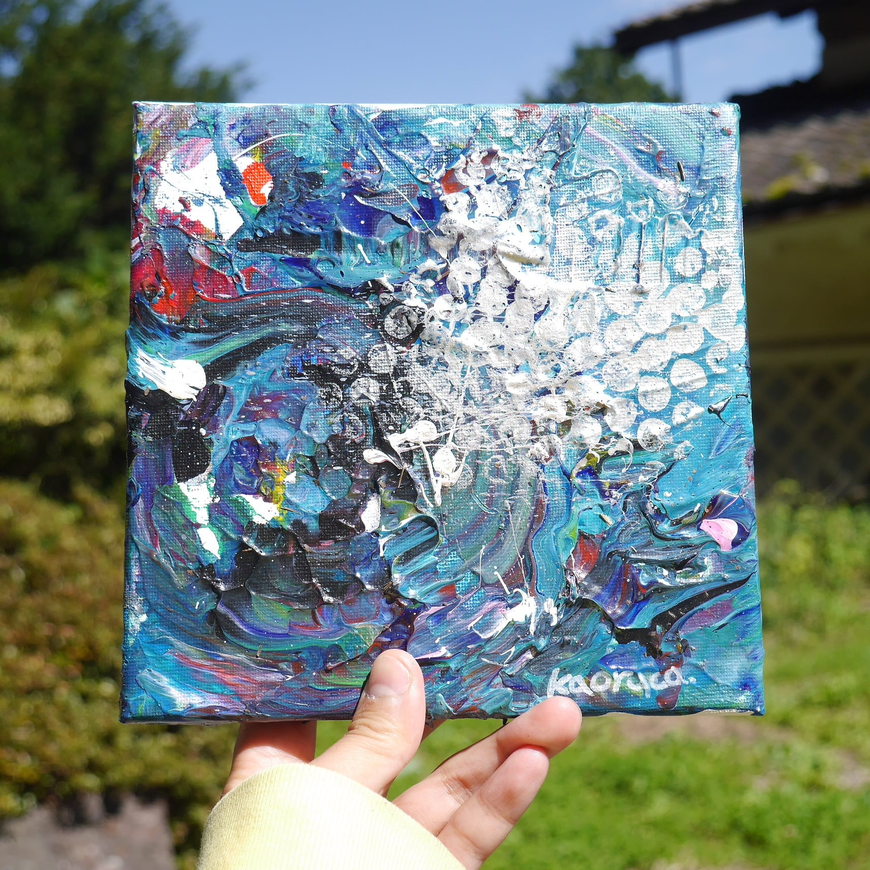 023_モダンアート 抽象画 キャンバス(180mm✖️180mm)_R04 | そんざい