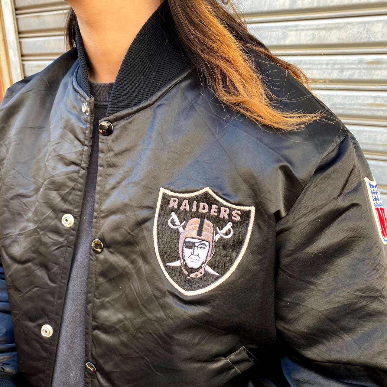 90年代 スターター NFL RAIDERS ナイロンスタジャン メンズM 古着 USA
