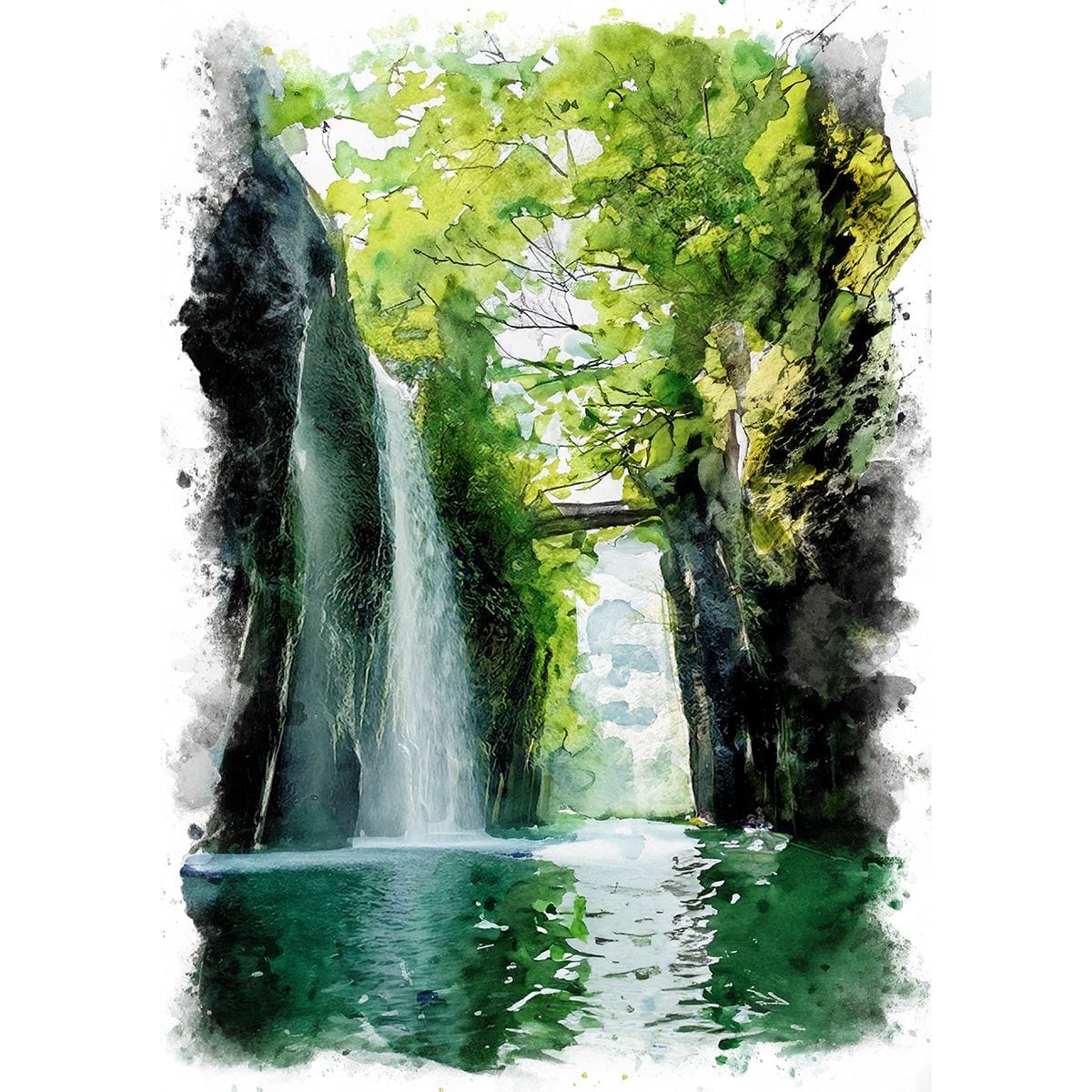絵画(風景画) 日本 宮崎県 高千穂峡 インテリアアート額付き 水彩画