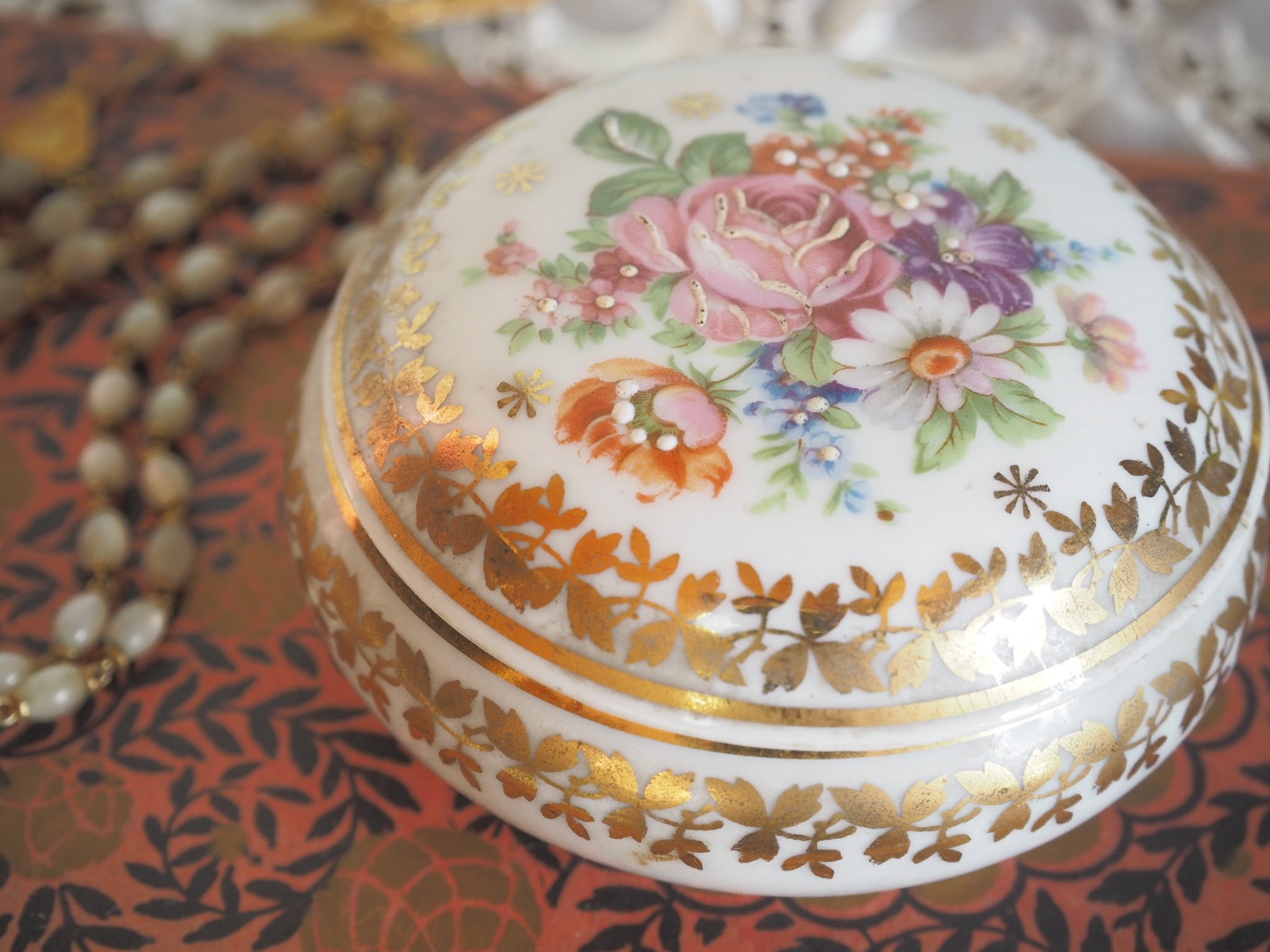 PORCELAINE de Limoges アンティークリモージュ 花柄キャンディbox
